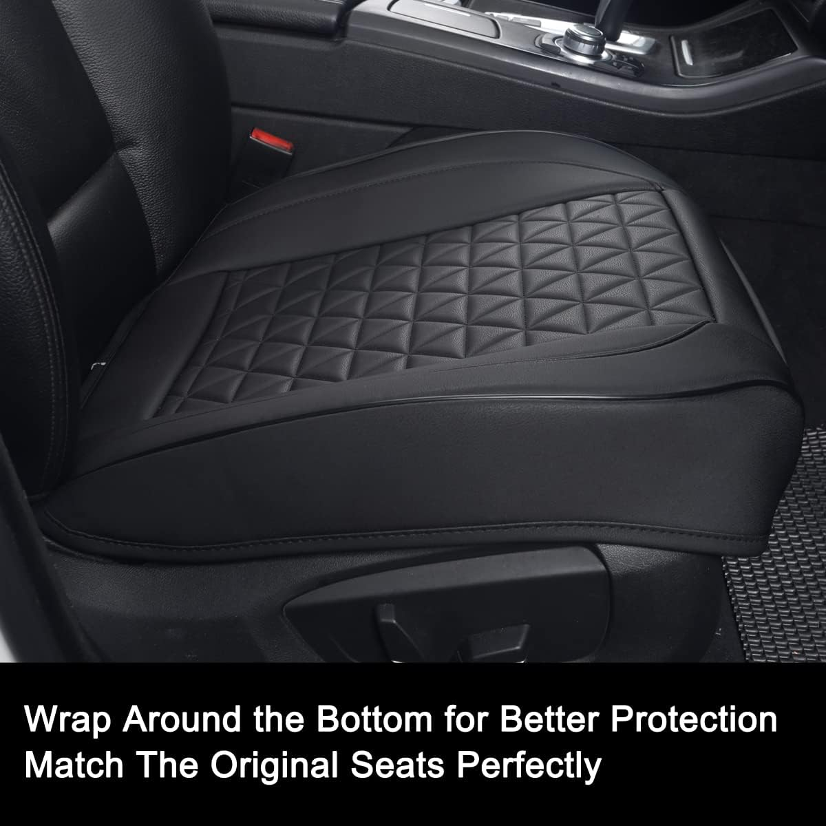 Black Panther 1 Pair Luxury Faux Leather Car Seat Covers Front Bottom Seat Cushion Covers, Anti-Slip and Wrap around the Bottom, Fit 95% of Vehicles - Black - A Pair-Triangle - Light Grey image number 7