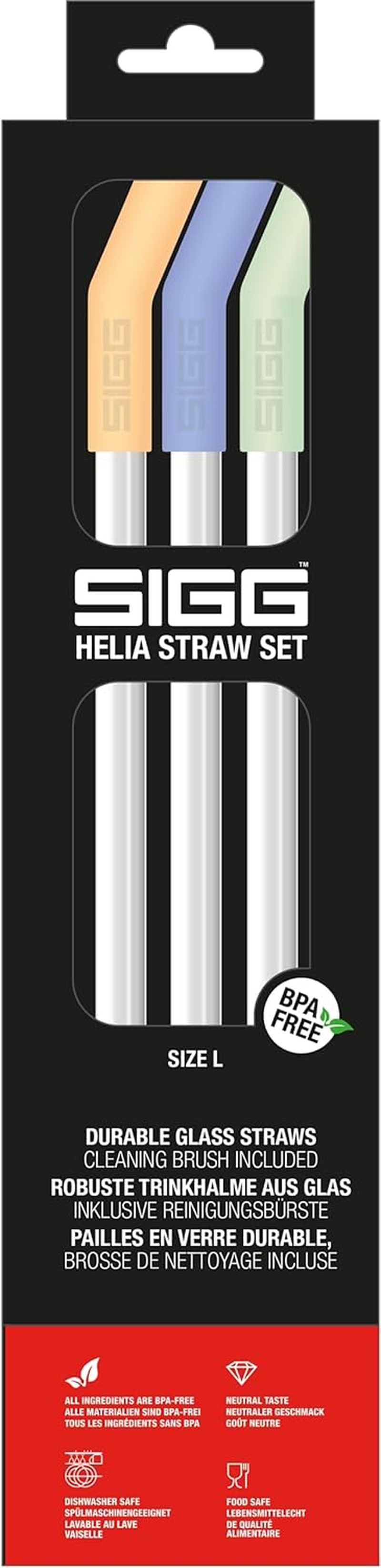 SIGG Helia Glass Drinking Straws Set (3 Pieces) Day, Reusable and Dishwasher Safe Glass Straws, Includes Cleaning Brush for Straws, Large image number 1