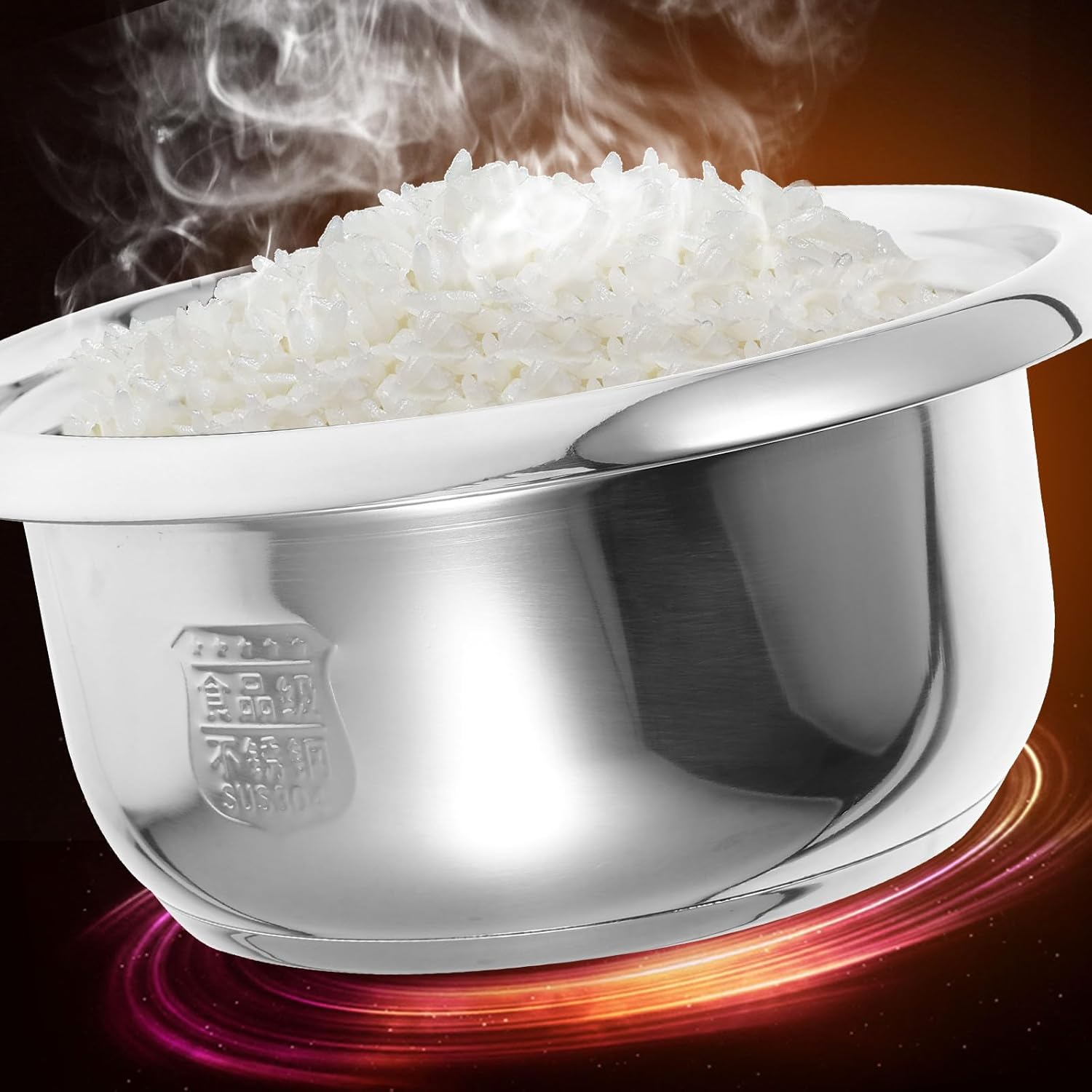 JECOMPRIS Stainless Steel Rice Cooker Inner Pot Liner 2L Capacity Non-Stick Cooking Utensil Compatible Replacement for Universal Electric Rice Cookers, Even Heat Distribution for Rice, Steaming, and Porridge Cooking