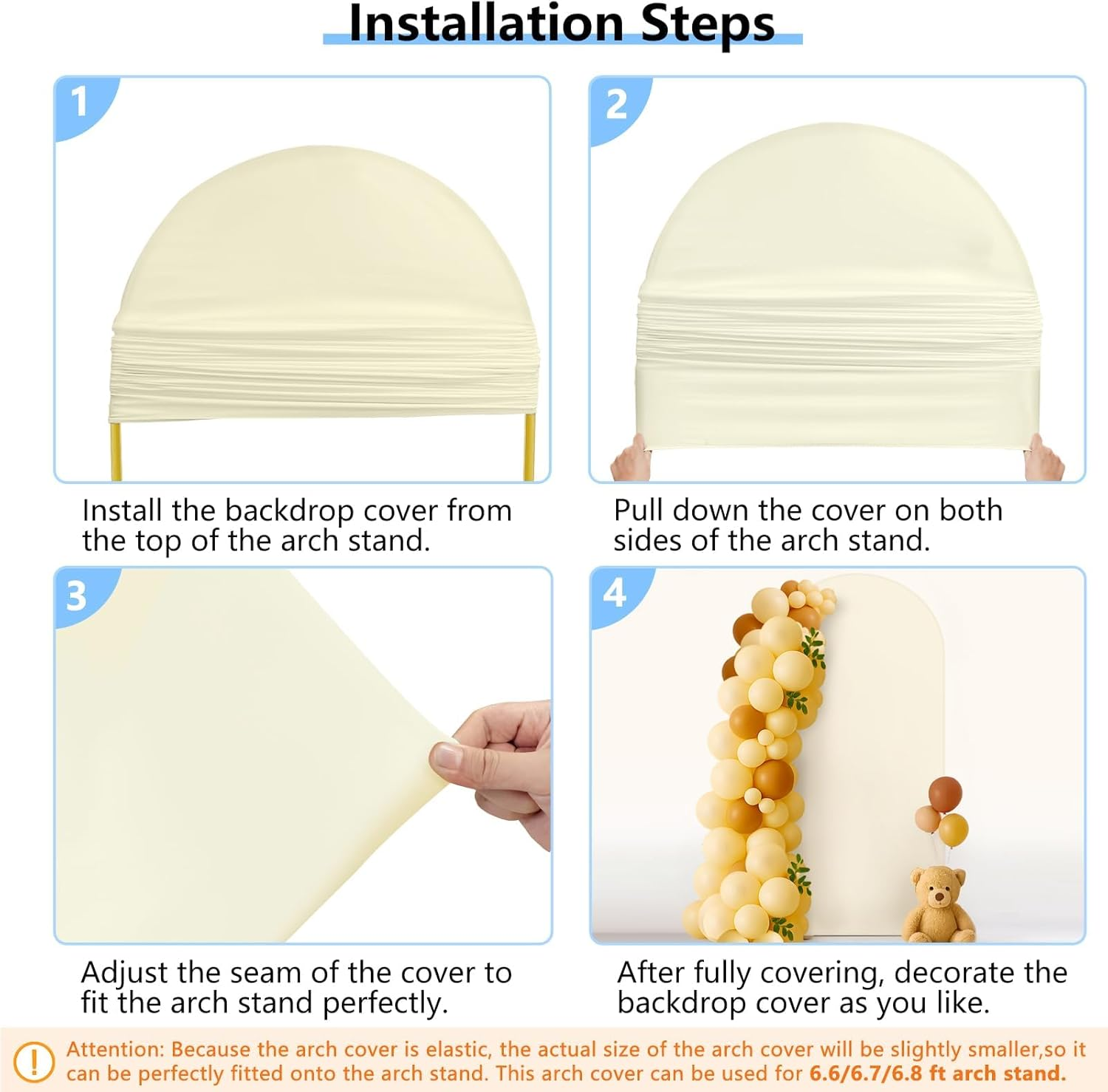 6.6 Ft Light Beige Arch Backdrop Cover (No Arch Stand), Stretchy Backdrop for Balloon Arches, Wedding, Birthday Party, Baby Shower. image number 1