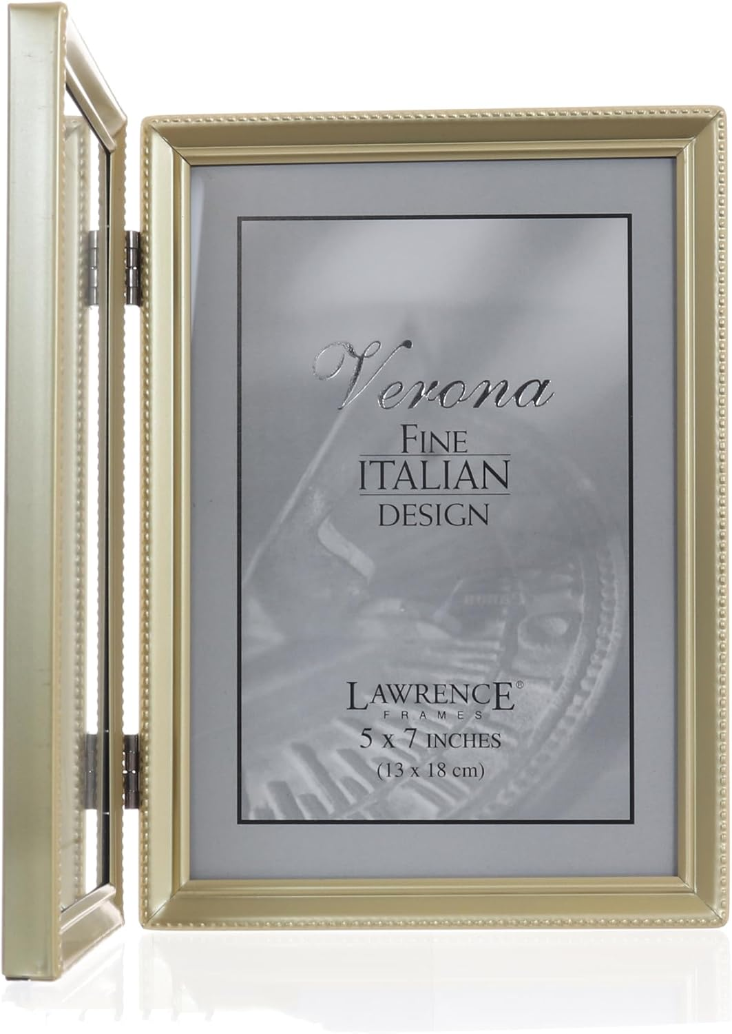 Lawrence Frames Antique Brass 5X7 Hinged Double Picture Frame - Bead Border Design image number 5