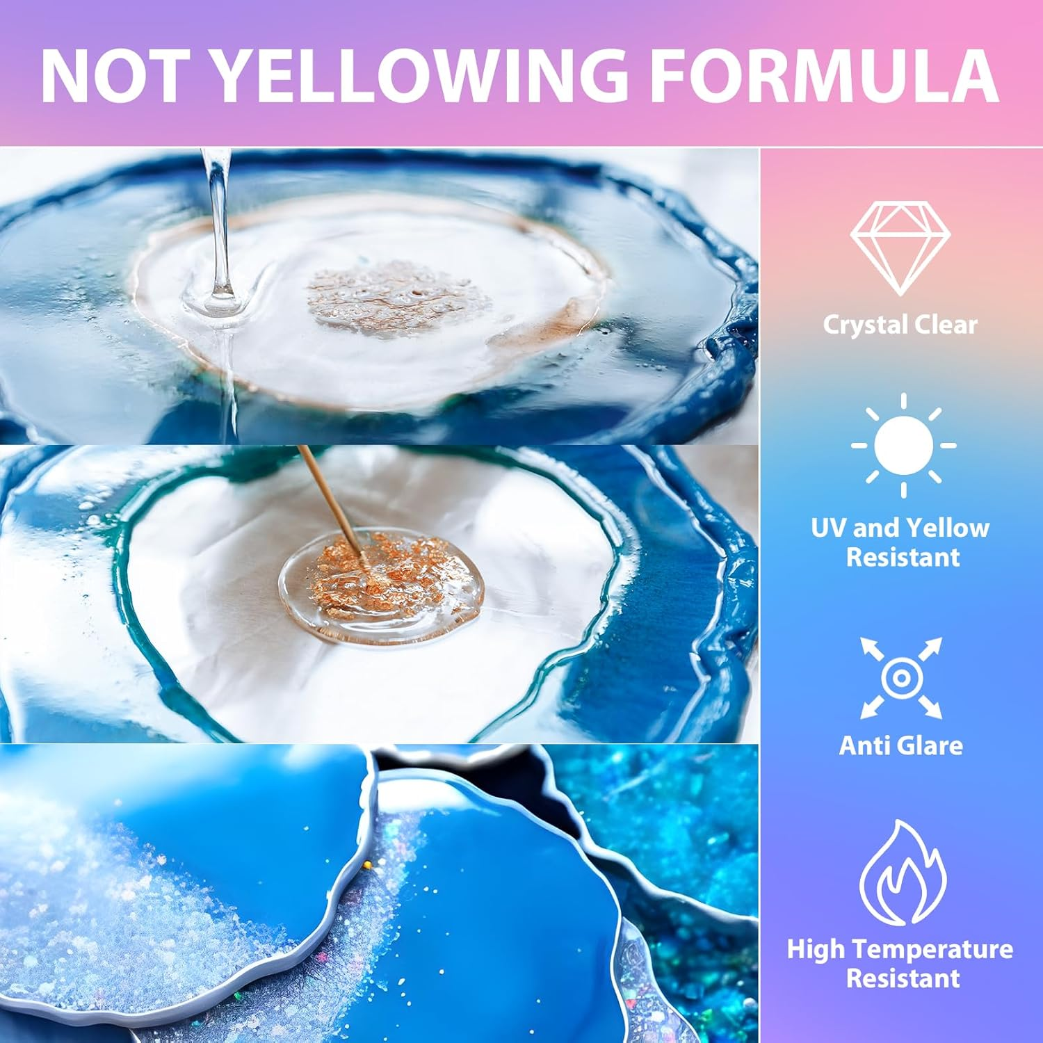 64OZ(1.9L) Epoxy Crystal Clear Epoxy, No Yellowing No Bubble Self Leveling Coating Casting Resin for Table Tops, Art Crafts, Jewelry, Molds, DIY Projects 1:1 Ratio(32Oz X 2) image number 6