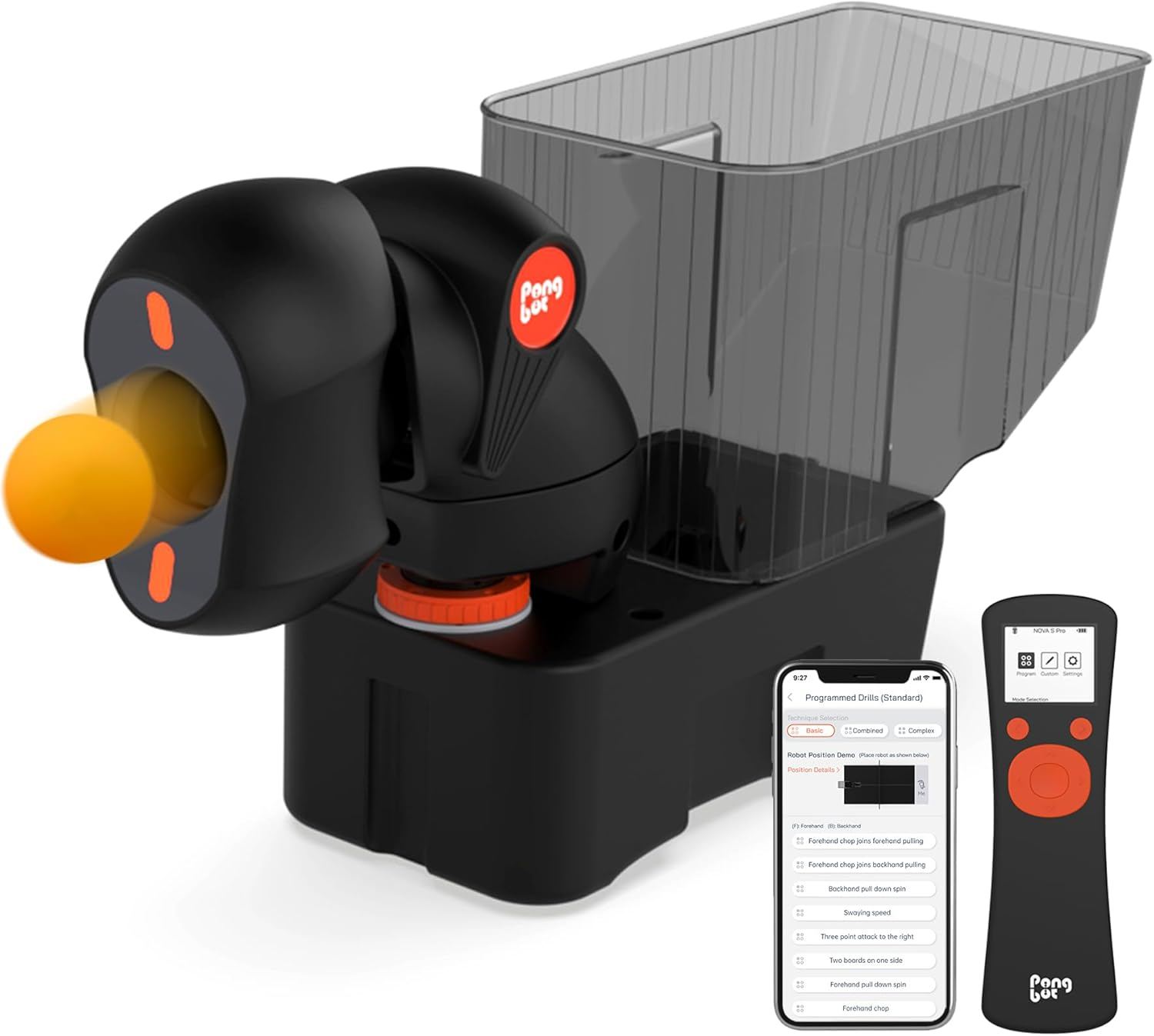 PONGBOT Table Tennis Robot, Portable Ping Pong Machine, APP Control, 264 Built-In Routines, 150-Ball Capacity, Customize Spin/Speed for Solo Training & Coaching, One-Year Warranty image number 2