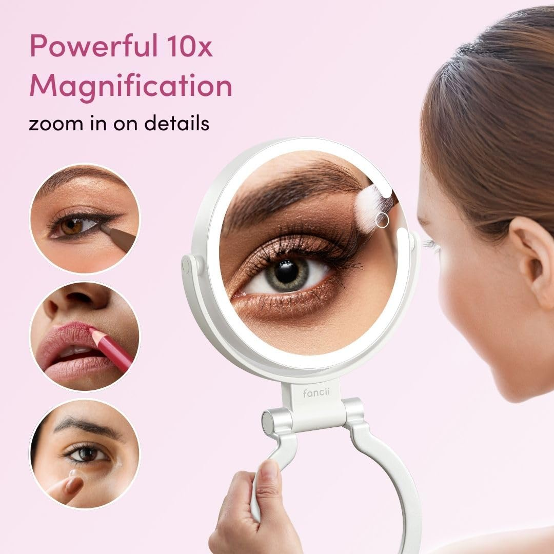 Fancii Travel Magnifying Mirror 10X /1X with Lights, Rechargeable | 9-Inch Extra Large LED Lighted Makeup Mirror, Folding Double Sided Portable Vanity Mirror, 3 Light Settings, Touch Sensor (Sadie) image number 5