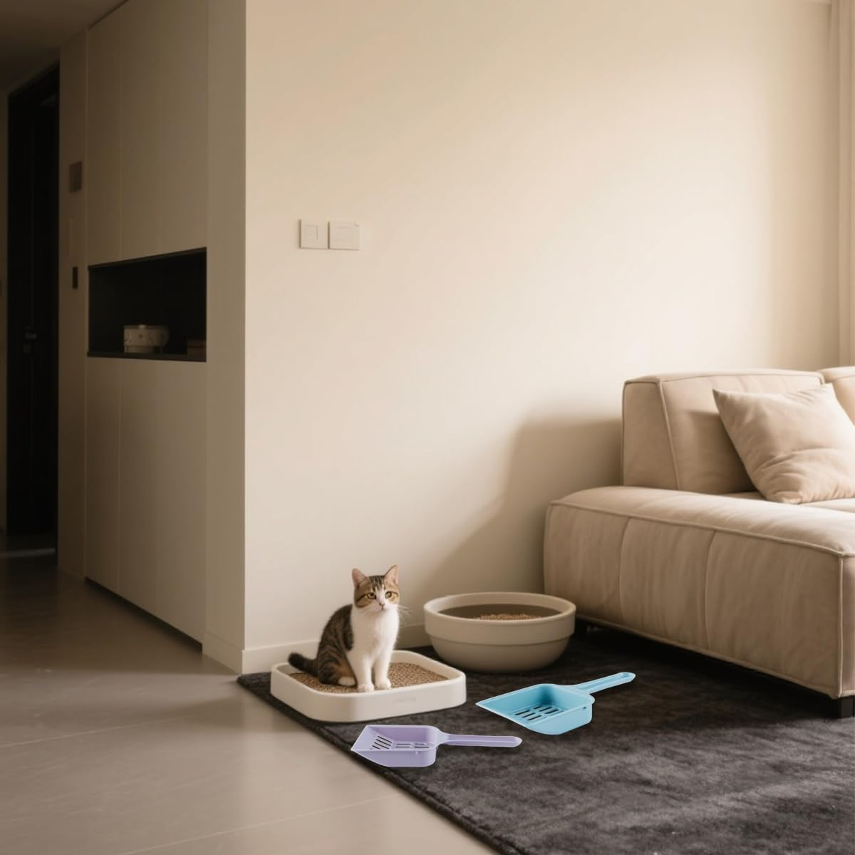 Orivin 2 Pcs Cat Litter Scoop Set Strong Plastic Poop Scooper Handy Sand Sifter Cleaning Tool for Litter Box Tray image number 4