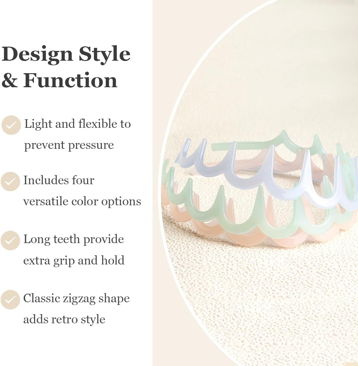 4 PCS Zig Zag Headbands Plastic Wavy Headband Soft Macaroon Color Hair Head Band Comb with Teeth Hoop Accessory for Women Men Girls image number 5