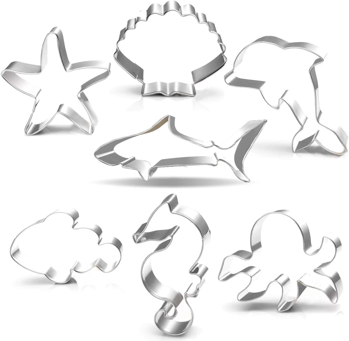 Under the Sea Creatures Cookie Cutter Set-3.5" 3"-7 Piece-Shark, Seastar, Seashell, Seahorse, Whale, Octopus, Fish Cookie Cutters Molds for Kids Birthday Party Supplies Favors.