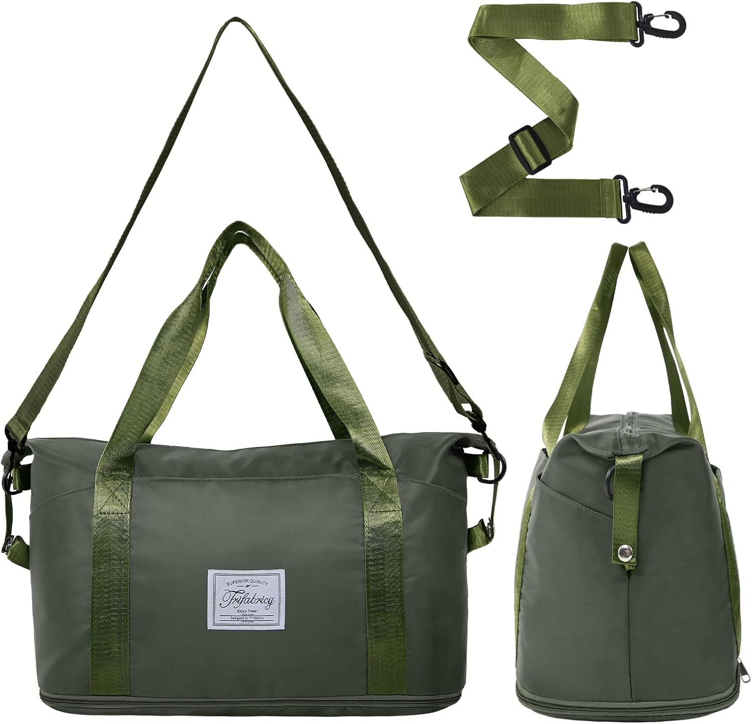 Duffel Bag - Large Shoulder Weekender Overnight Bag, Carry on Bag with Wet Pocket, Waterproof Expandable Duffel Bag with Trolley Sleeve, Olive Green image number 2