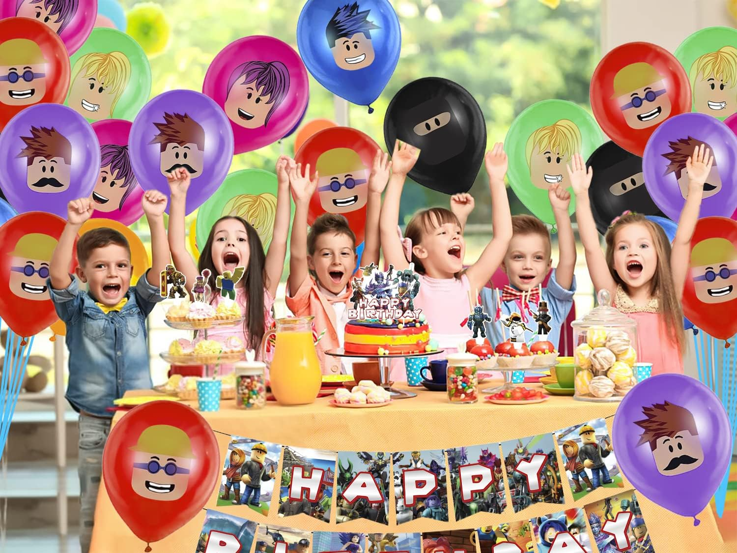 Roblox Balloons & Cupcake Toppers - 35 Piece Birthday Party Pack with Banner & Cake Decorations image number 3