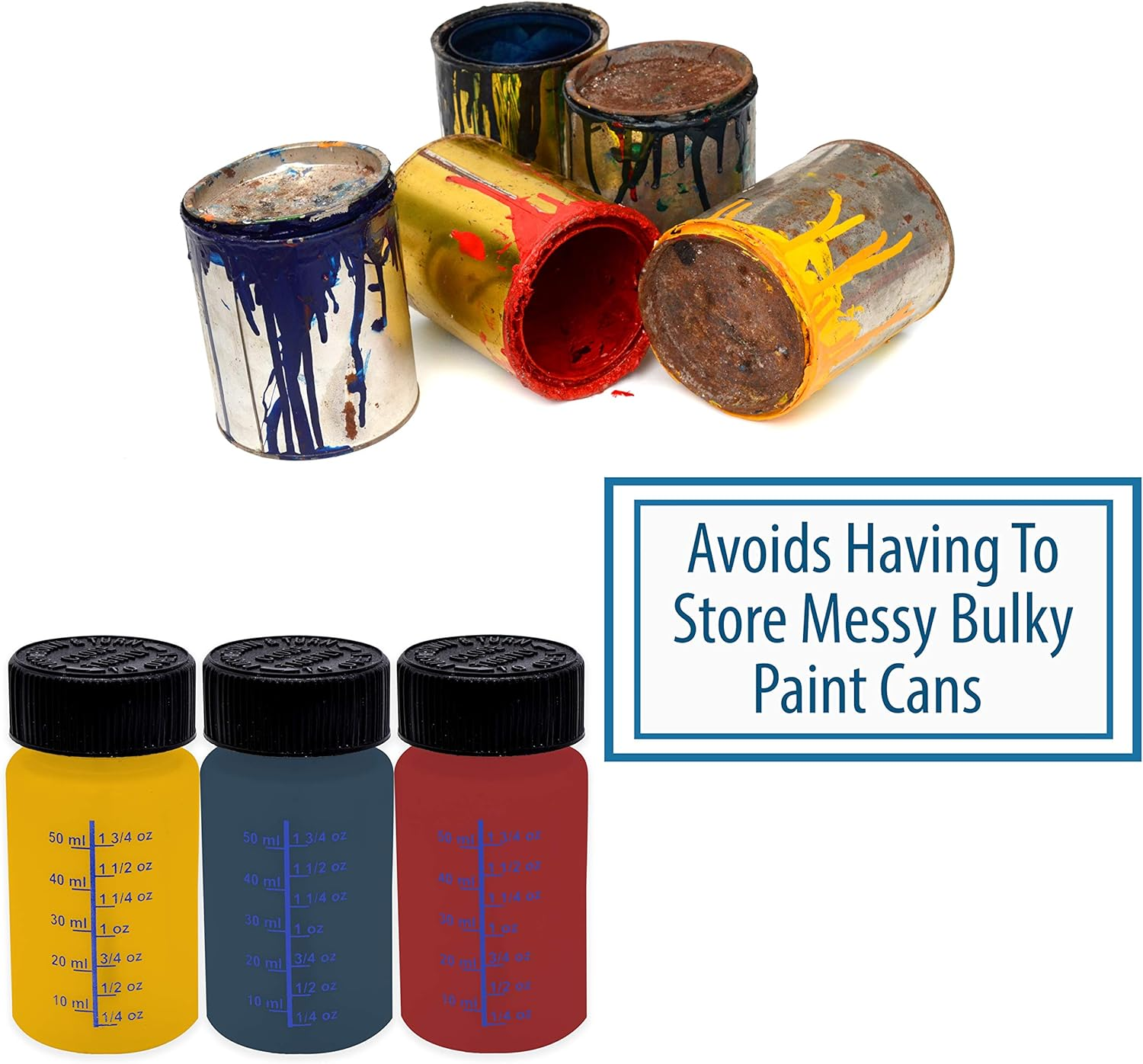 Upper Midland Products Paint Touch up Bottles with Brush, Mixing Ball, Applicator Touchup Leftover Paint Reusable Container Bottle Kit 3 Pack, Clear (PNTBTL3PK) image number 3