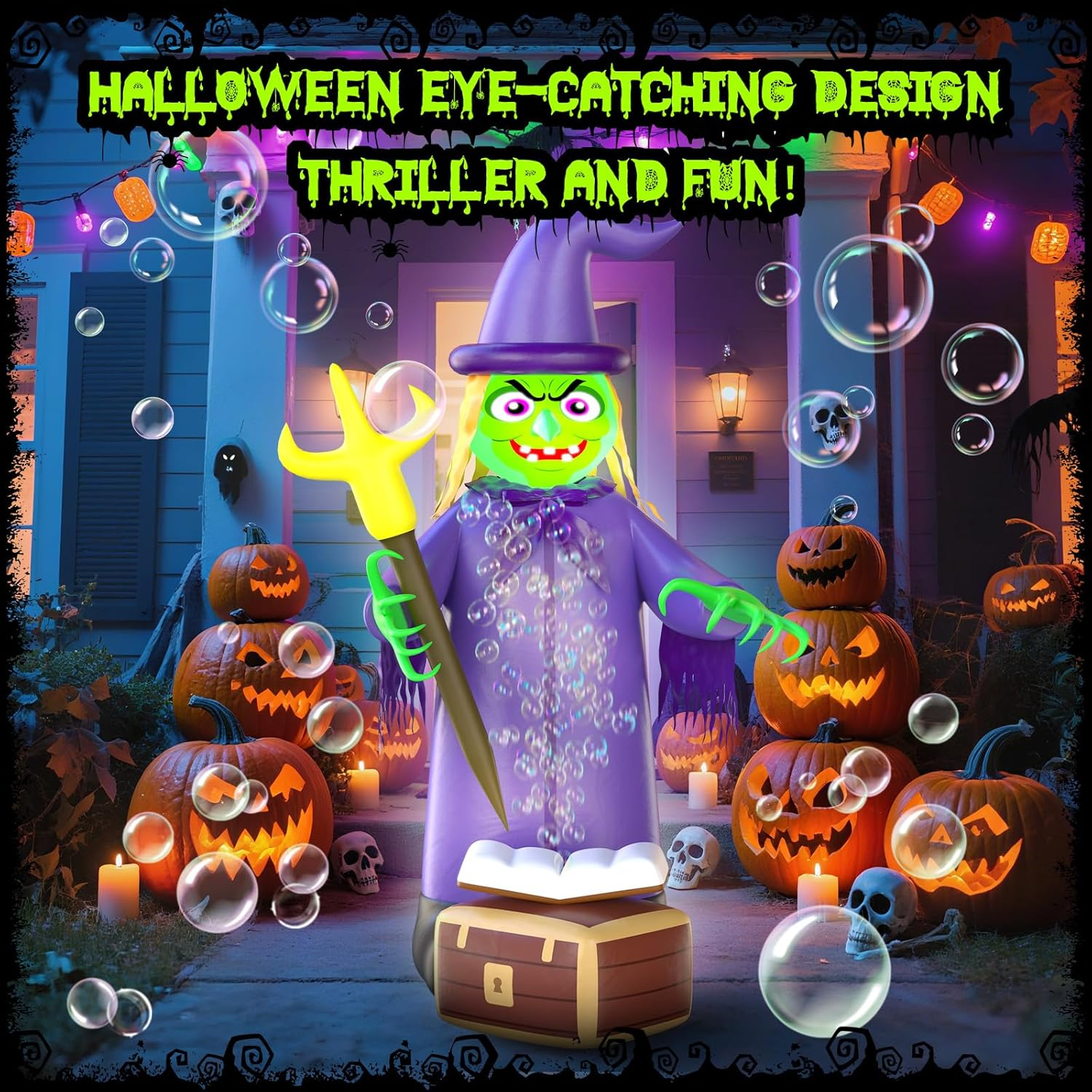 Skirfy 7FT Halloween Inflatables Outdoor Decoration Witch Bubbling Potion and Built-In Lights