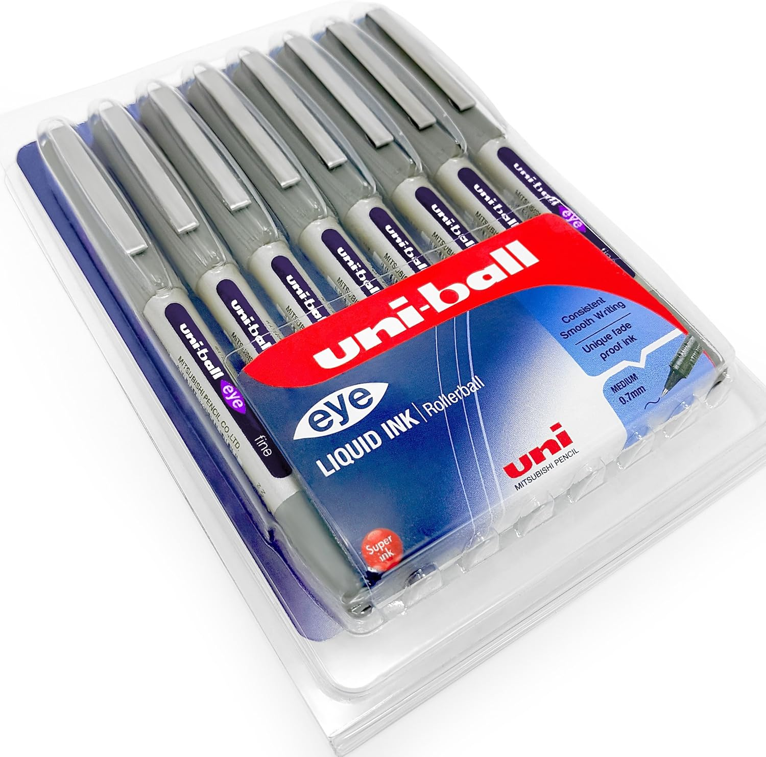 Uni-Ball - UB-157 Rollerball Pens - 0.7Mm Nib - Violet Purple Ink - Wallet of 8 image number 2
