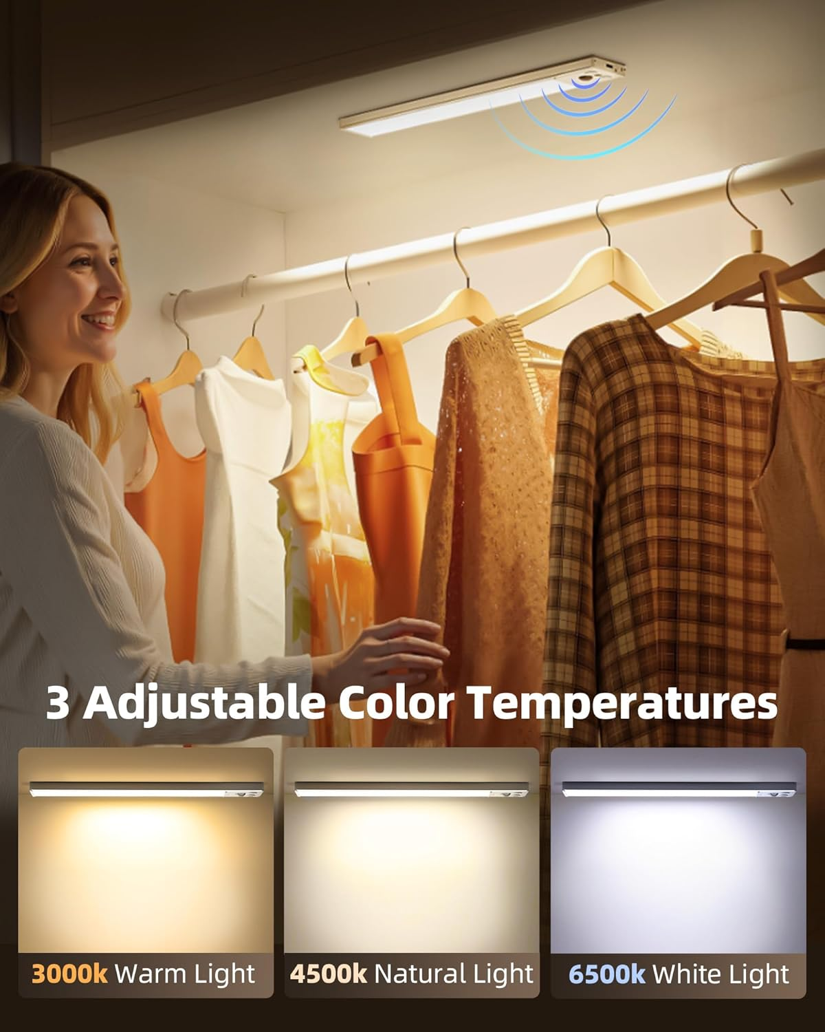 EZVALO 8'' Motion Sensor Light Indoor, 2300Amh Rechargeable under Cabinet Lighting Wireless, 3 Led Color Temps, Dimmable, under Counter Lights for Kitchen, Closet, Shelf, Pantry, Hallway, 4 Pack image number 1