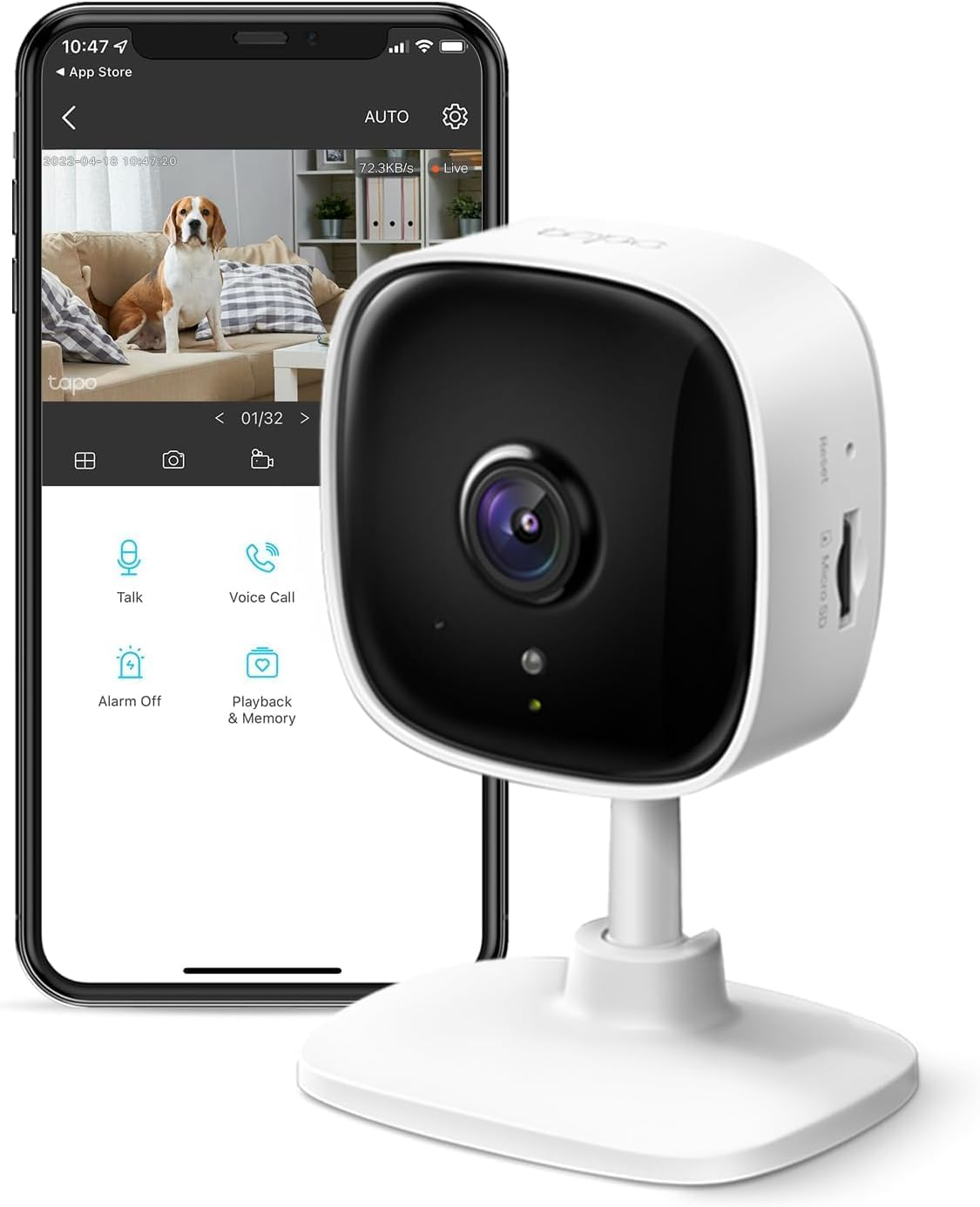 1080P Indoor Security Camera for Baby Monitor, Pet Camera W/Motion Detection, 2-Way Audio Siren, Night Vision, Cloud & SD Card Storage, Works W/Alexa & Google Home, C100 (US Plug)