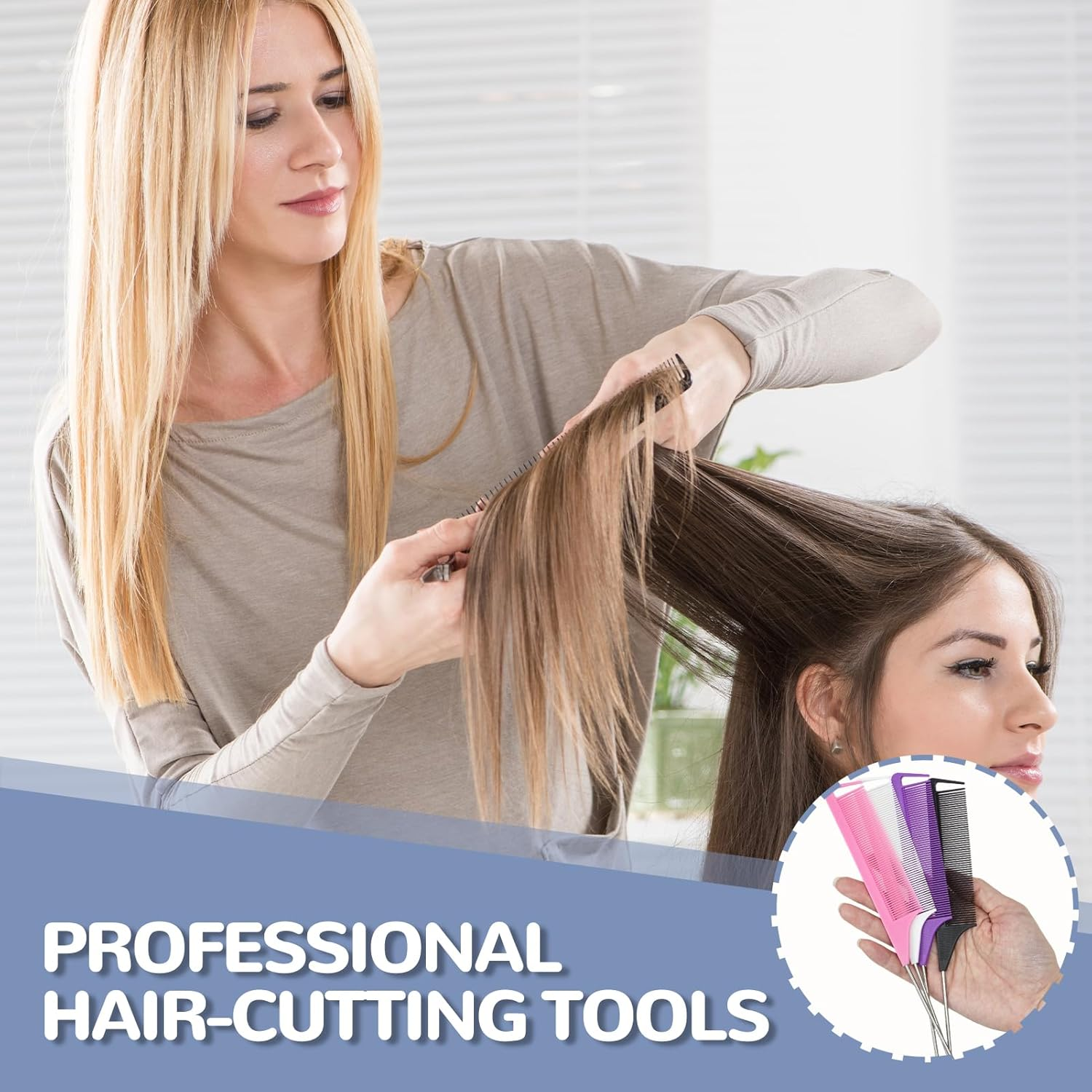 4 Pcs Rat Tail Combs Set, Professional Hair Styling Combs with Fine-Tooth Design and Stainless Steel Pointed Tail for Parting, Braiding, Highlighting and Teasing (Black, Pink, Purple, White) image number 6