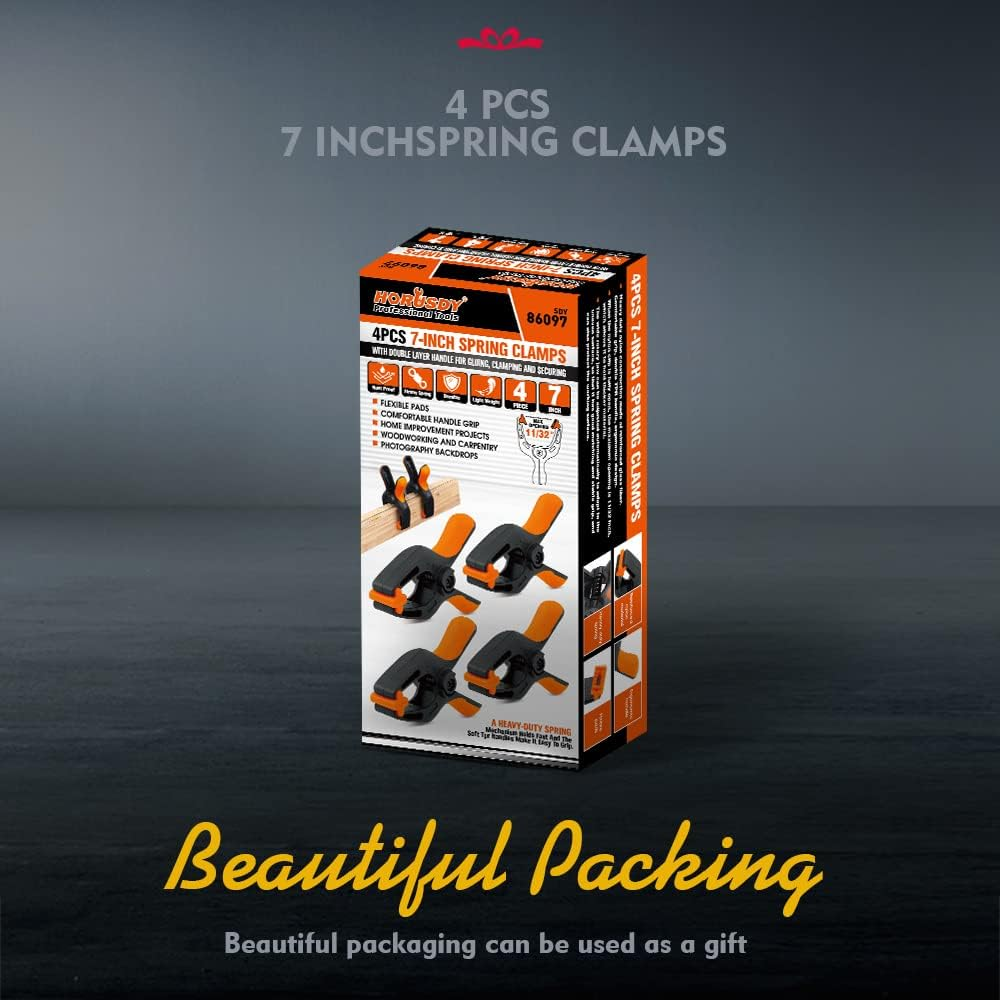 HORUSDY 4-Pack Spring Clamps Heavy Duty, 7-Inch Large Plastic Clamps for Crafts with 3.7 Inch Jaw Opening for DIY, Gluing, Clamping and Securing (4-Piece 7Inch Clamps) image number 6