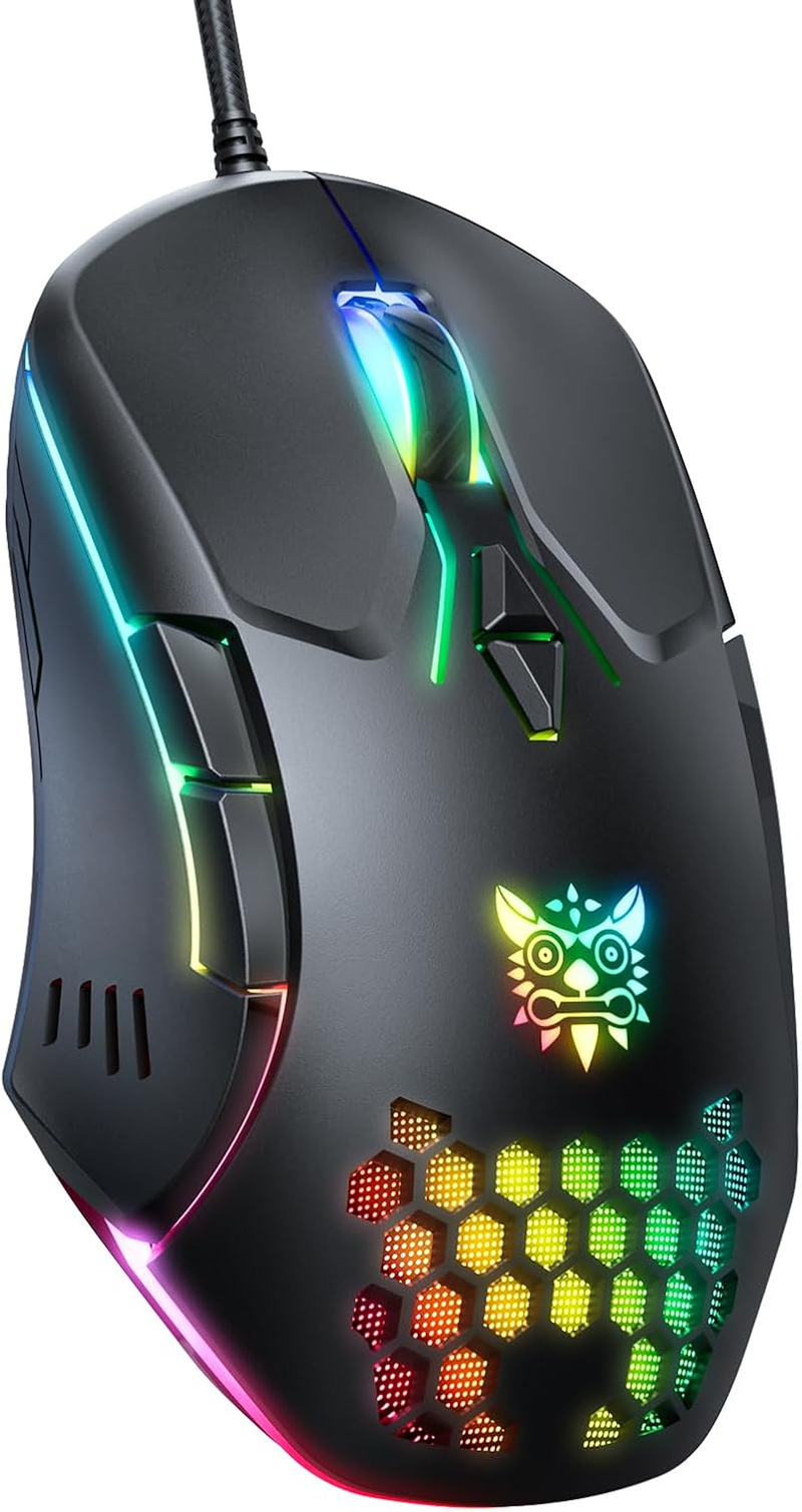 Gaming Mouse, Wired PC Entry Level Mouse with RGB Backlit and Adjustable DPI, Ergonomic Office Laptop Mouse, Computer Gamer Mouse with 7 Responsive Buttons for Windows/Mac/Linux/Chrome