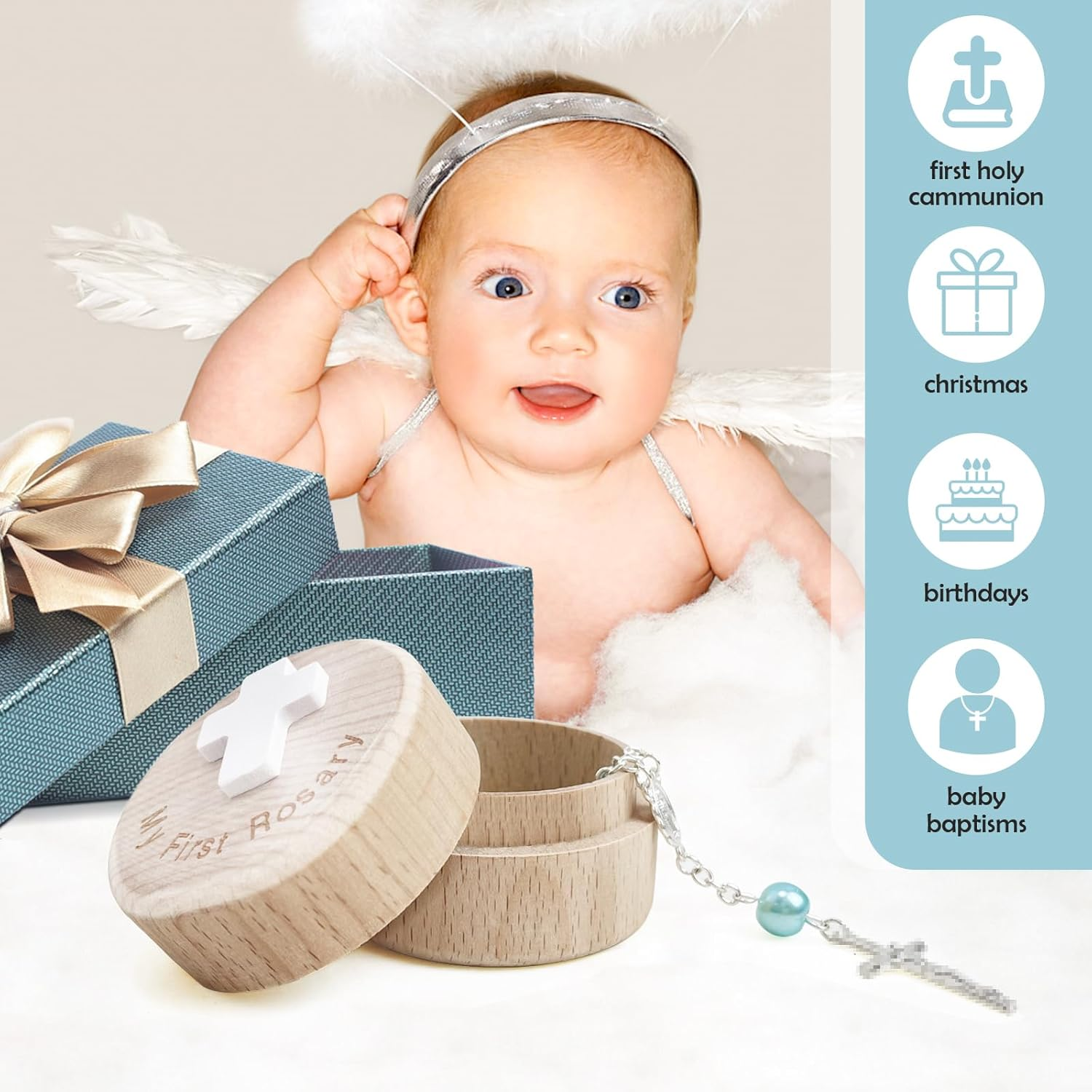 My First Rosary, Baby Rosary Baptism Keepsake Box, Baby Rosary Catholic Baptism Gifts for Boys, Rosary for Baby Birthday Baby Shower - Pink image number 2