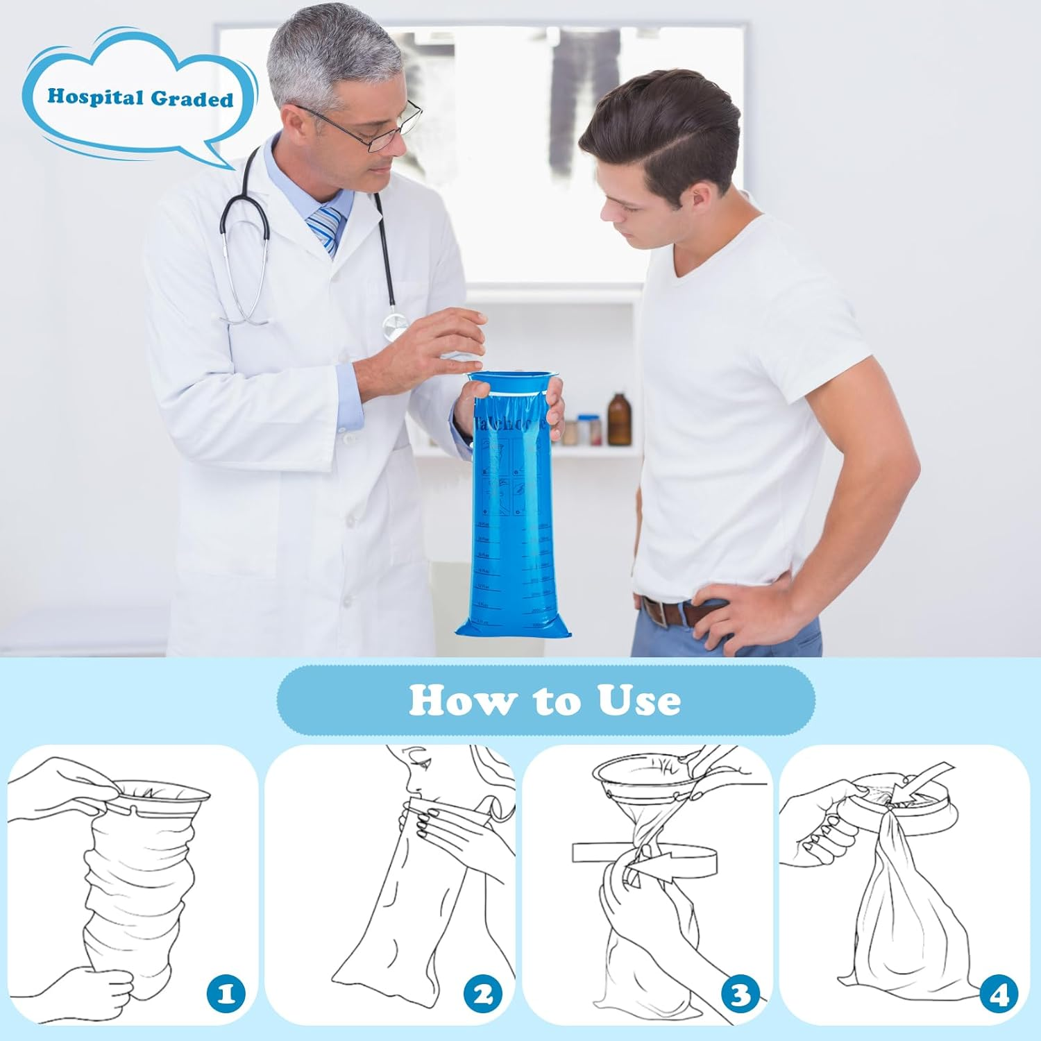 25 Pack Kids Vomit Bags Disposable &ndash; Leakproof Vomit Bag for Car, Road Trip, Motion Sickness Relief &ndash; Emesis Bags for Toddlers, Travel Essentials, Hospital-Grade Barf Pockets (800Ml) image number 4