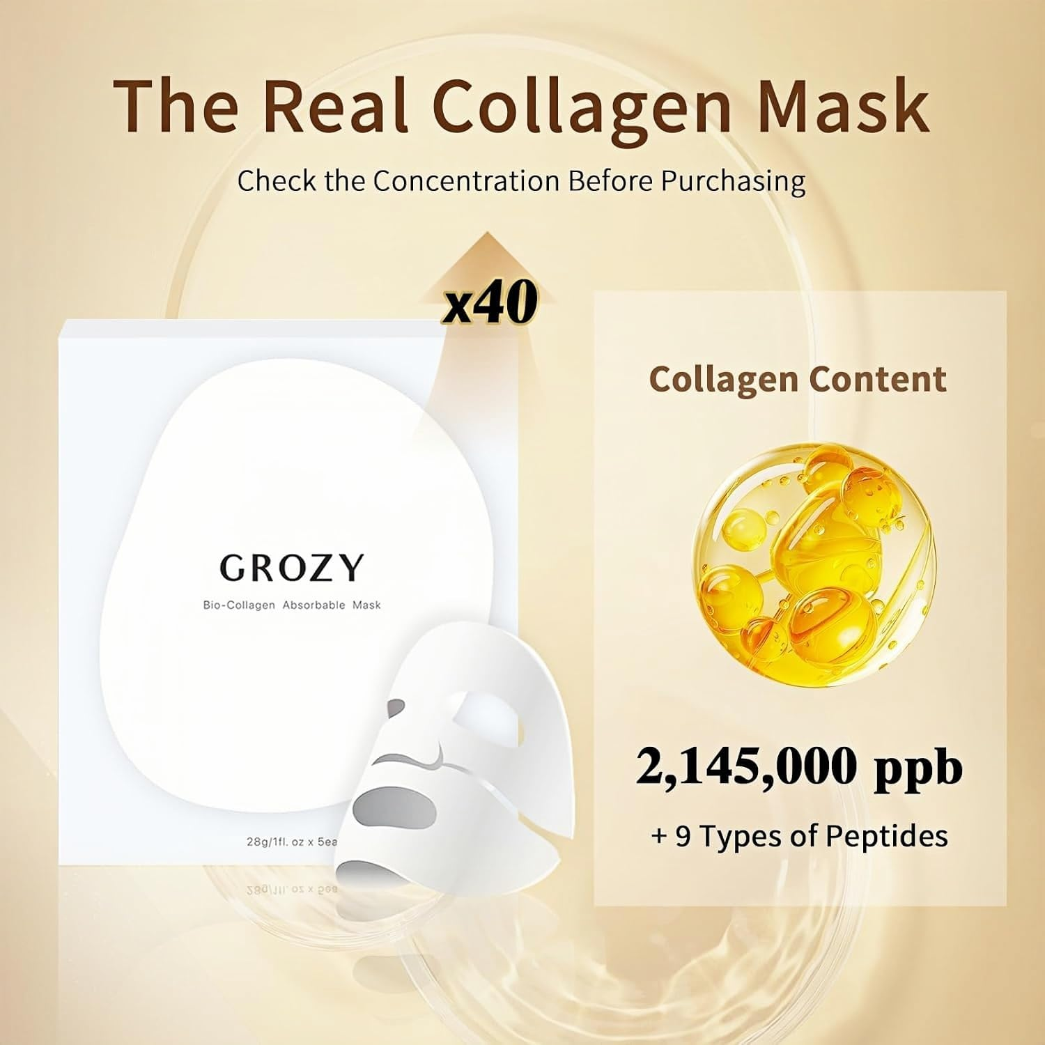 Grozy Bio Deep Overnight Face Mask &ndash; Hydrating & Firming Korean Skincare Treatment for Glass Skin, Anti-Aging Sheet Mask for All Skin Types, 5 Pack