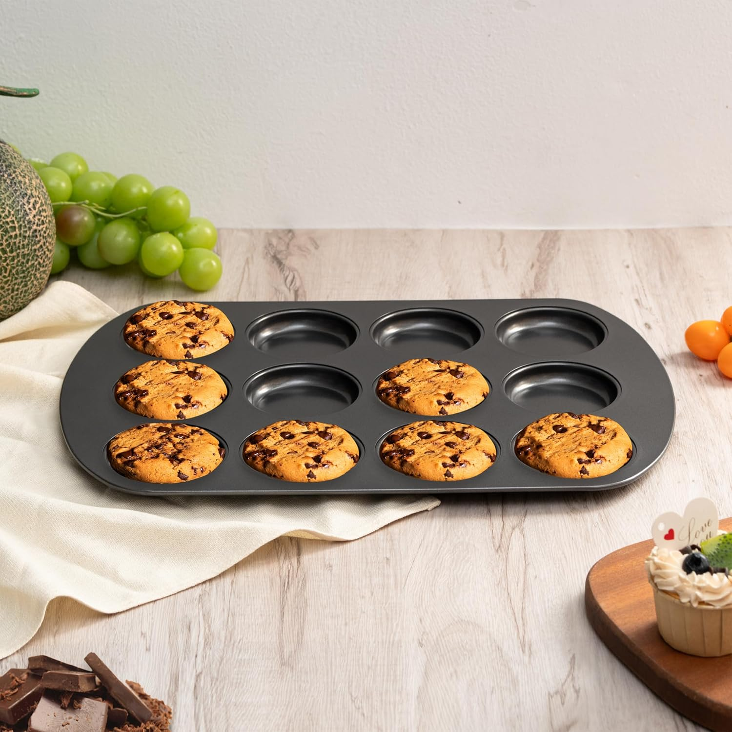 Tiawudi Muffin Top Pan, 12 Cavity Cupcake Pan, 3 Inch Nonstick Bakeware for Eggs, Cornbread, Cookies, Whoopie Pies and Yorkshire Pudding, Set of 2 image number 6