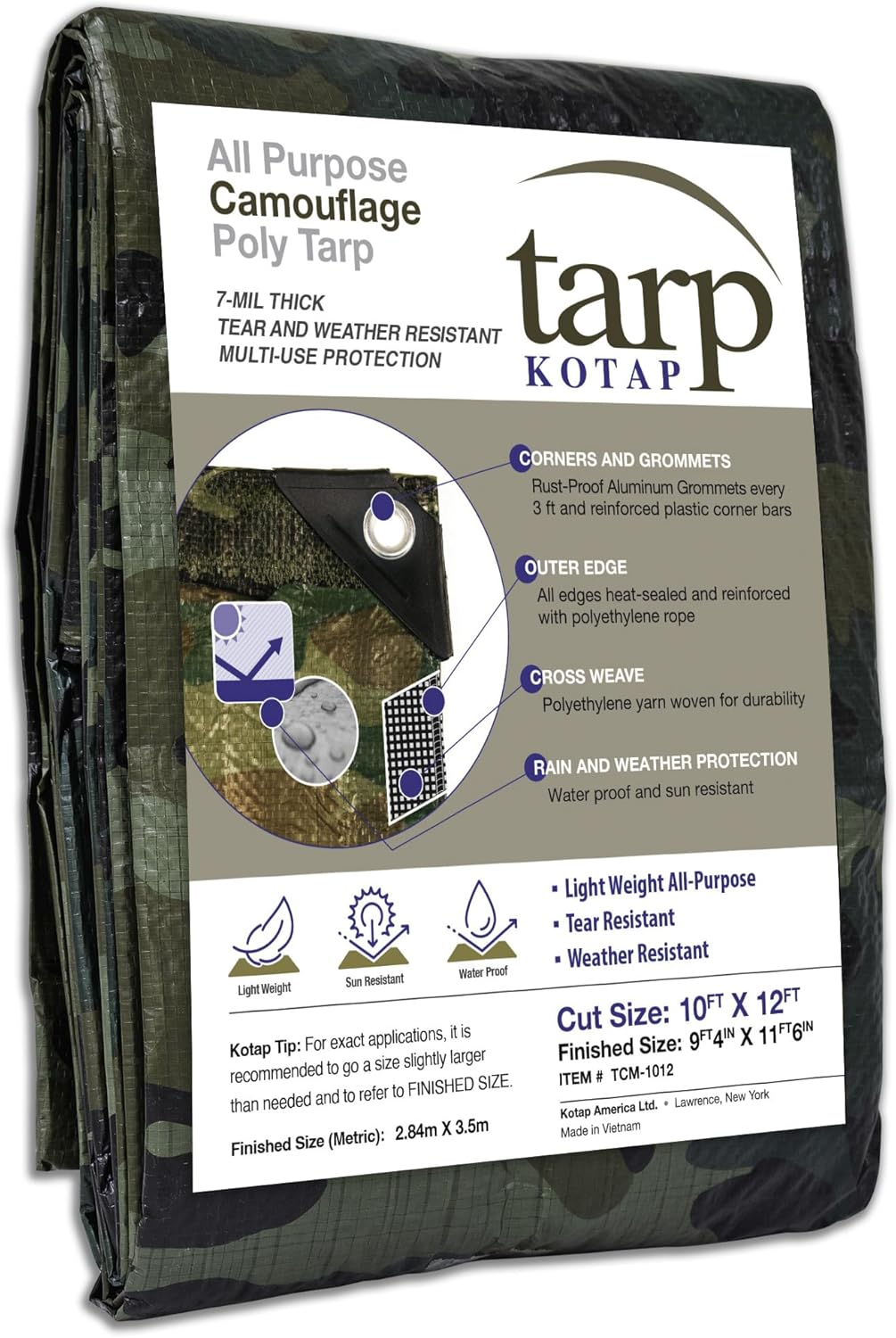 Kotap TCM-2030 Camouflage, Waterproof All-Purpose Multi-Use 7-Mil Poly Tarp, 20 X 30 Ft - 10 X 12 Ft.