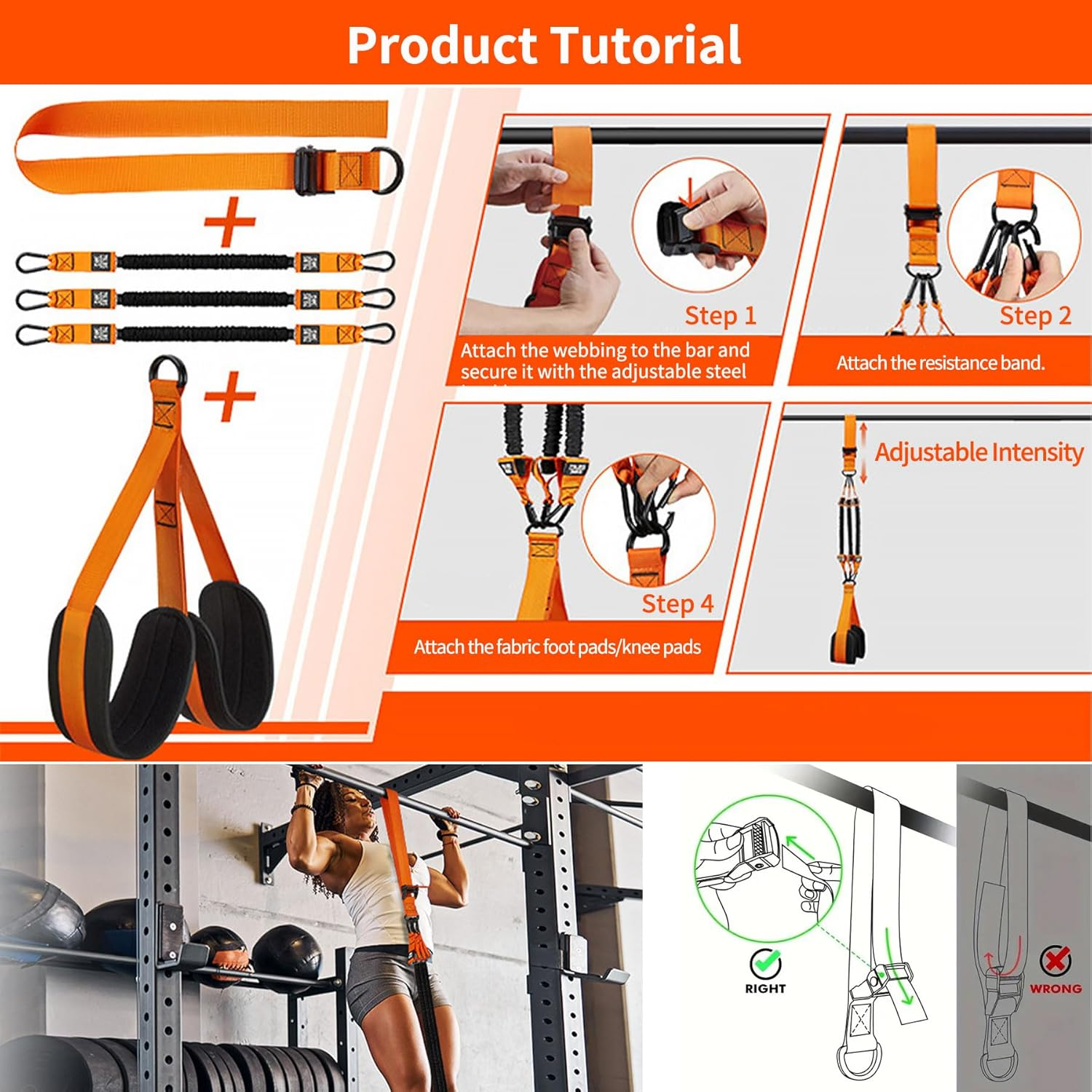 ZAOZAOLLND Pull up Assistance Bands,Adjustable Heavy-Duty Resistance Bands,Adjustable Weight/Size with Fabric Feet/Knee Rest, Bands for Pull up Assist for Strength Training