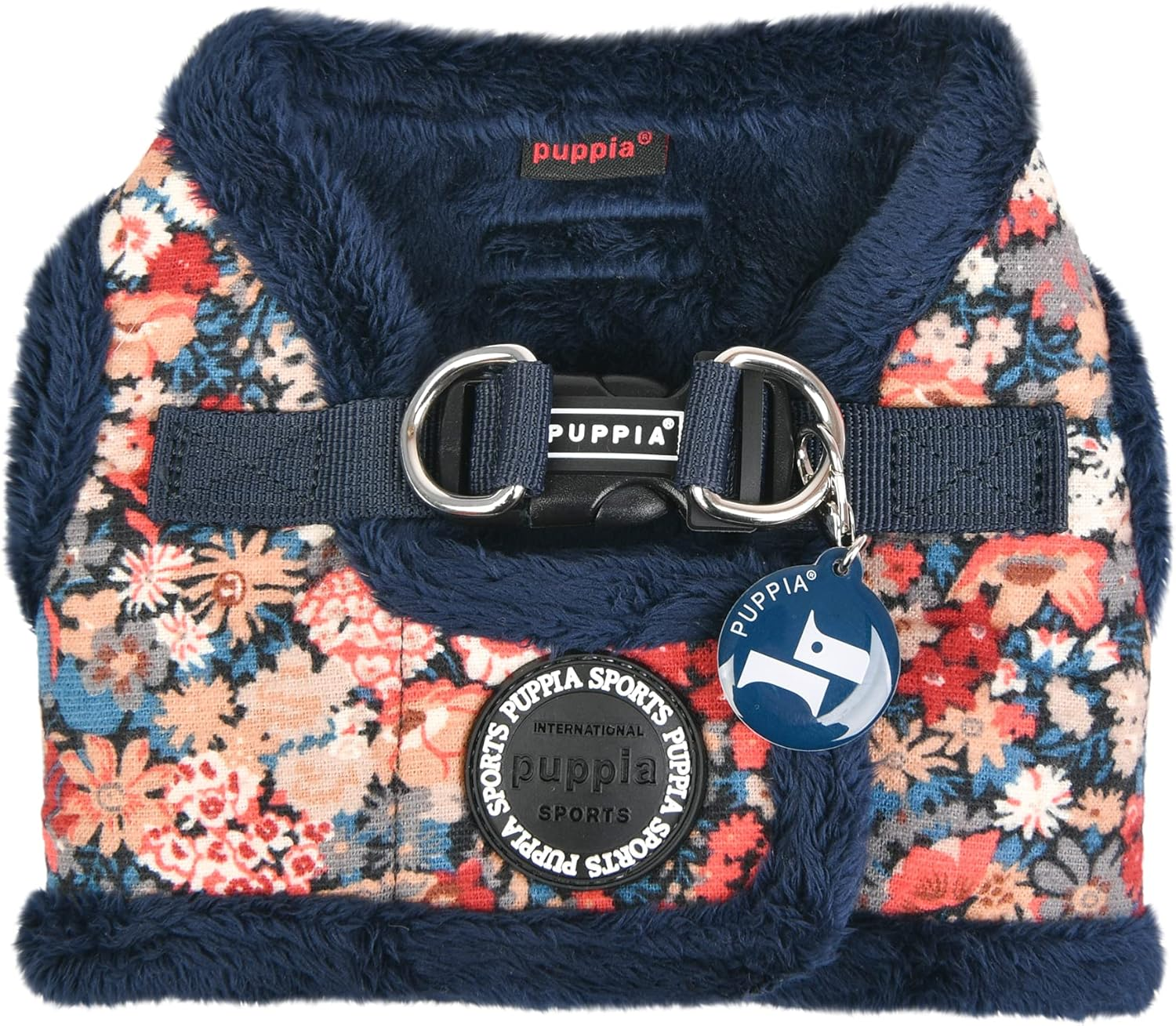 Puppia Gianni Vest Dog Harness Step-In Warm Winter Flower Pattern for Small and Medium Dog, Navy, Large image number 1
