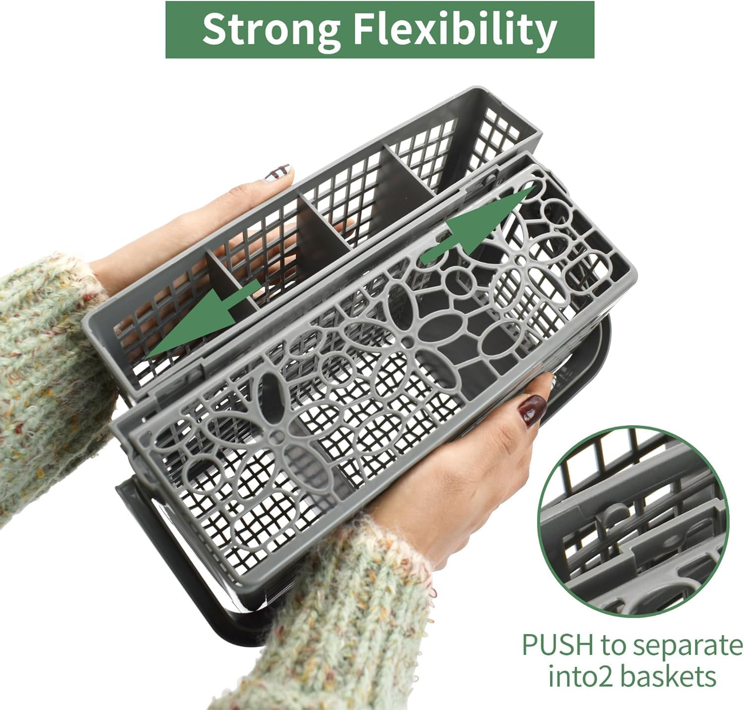 Qinghong 2 in 1 Universal Dishwasher Replacement Cutlery Basket Utensil Basket Utensil Basket with Handle image number 4