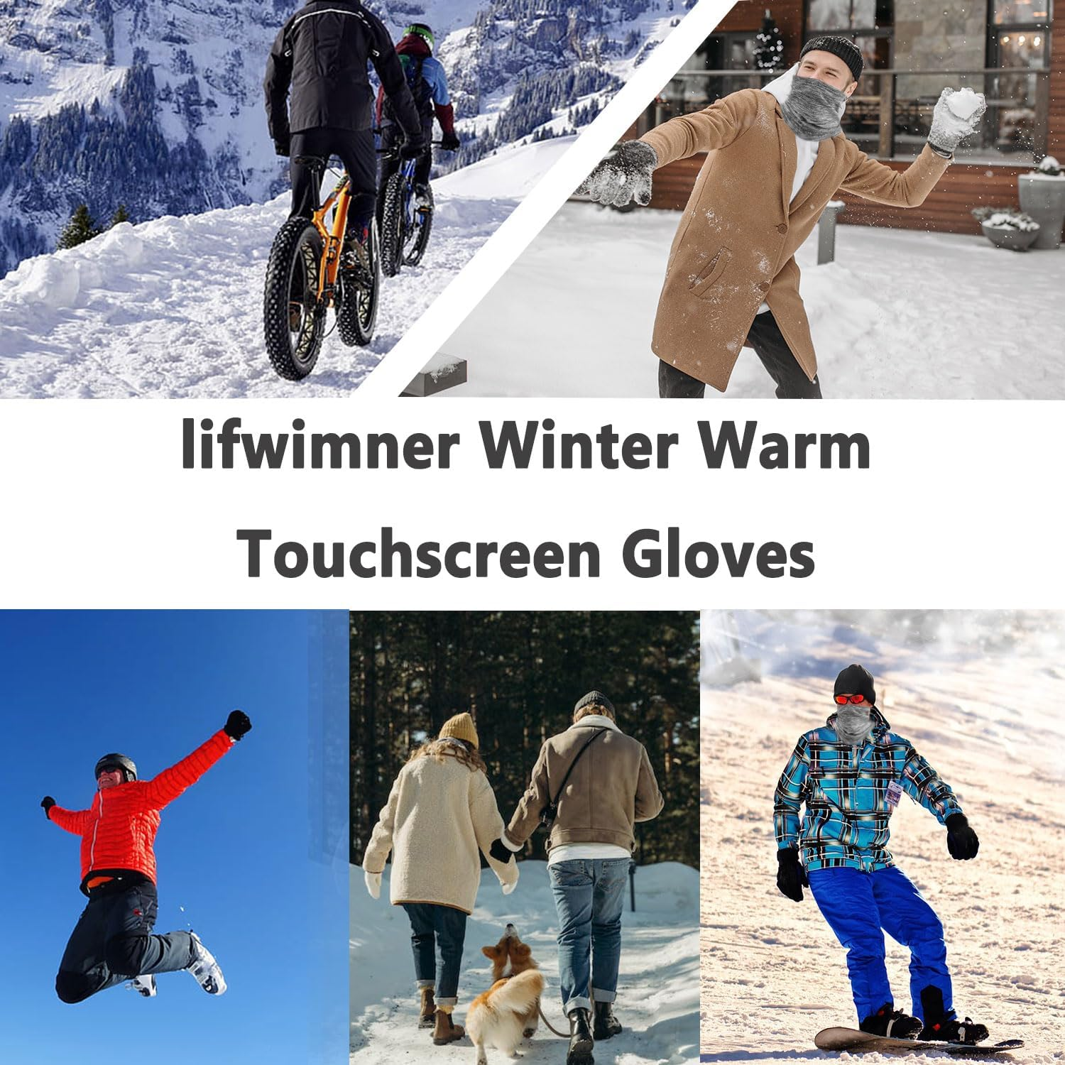 Lifwimner Winter Gloves for Men Thermal Touch Screen Gloves with Fleece Lining Soft Warm Knit Gloves for Ski Running Outdoors - Khaki image number 4