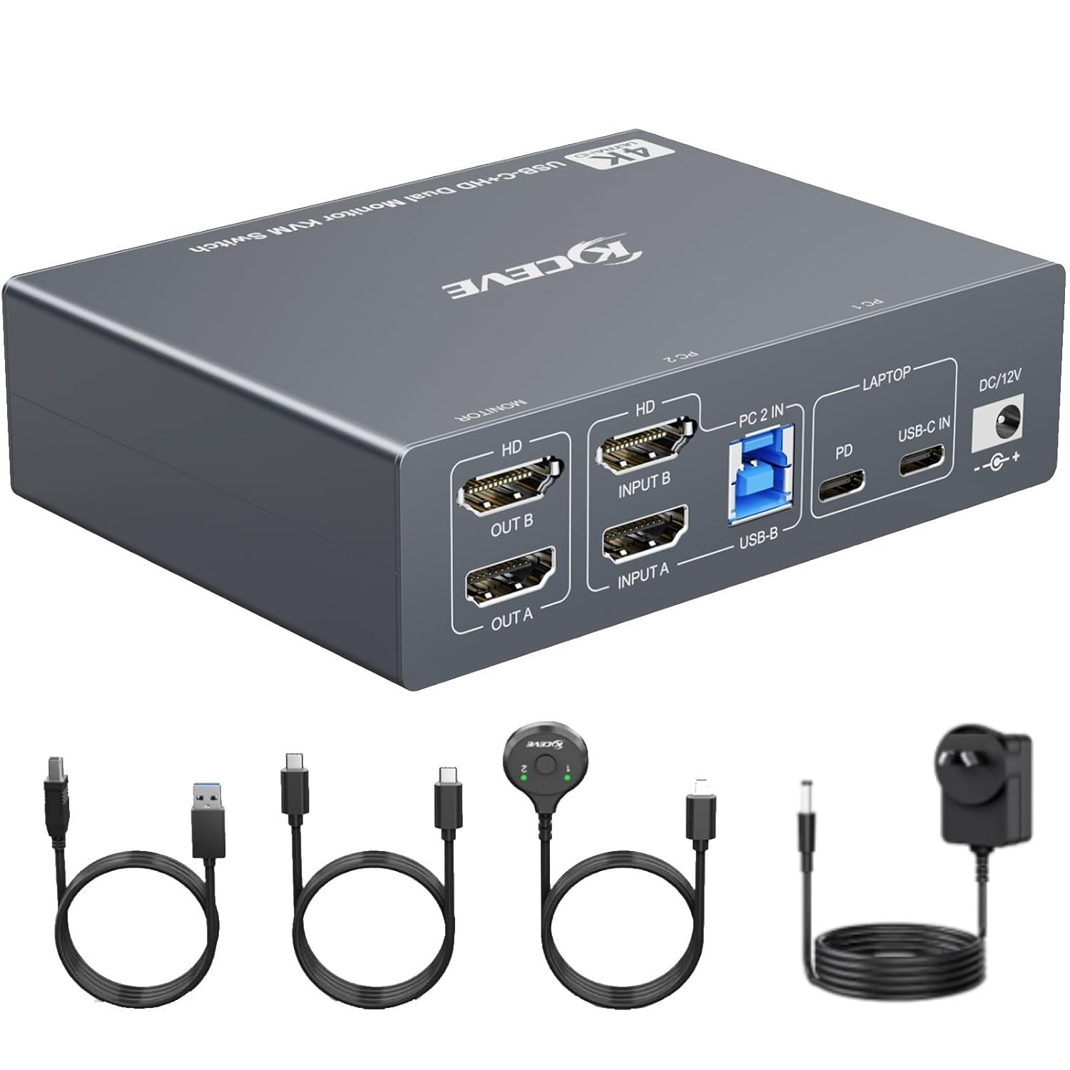 KVM Switch 2 Monitors for 1 Laptop and 1 Desktop 4K@60Hz, USB C HDMI Dual Monitor KVM Switch,Docking Station KVM Switches with 4 USB 3.0 Port, 80W PD Charging, Wired Remote and USB-C Cable Included image number 5