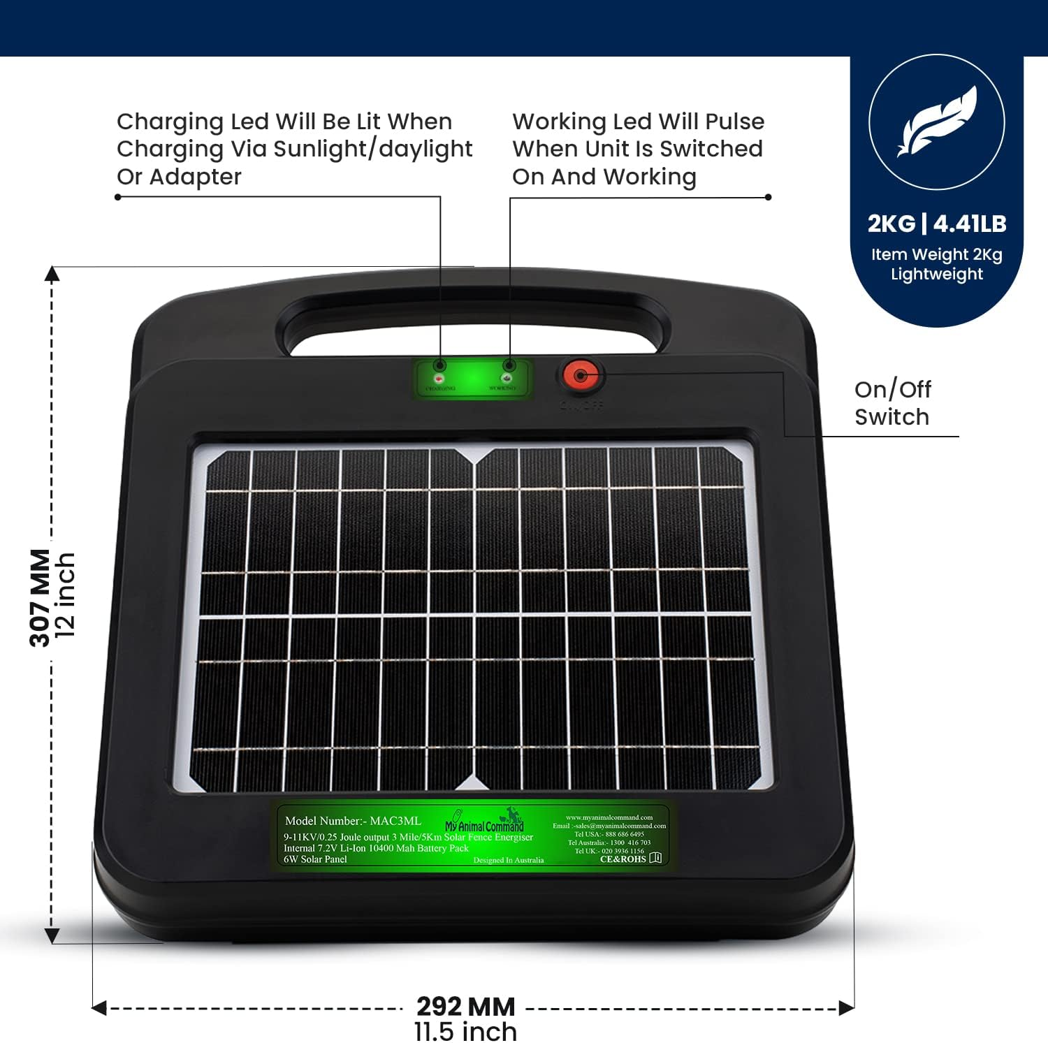 My Animal Command Solar Charger Portable Power Station Pet Fence 3 Mile 0.25 Joules Output (9-11KV) Electric Fence Energizer Containment & Protection of Livestock,Dog, Cats, Pets Easy Installation