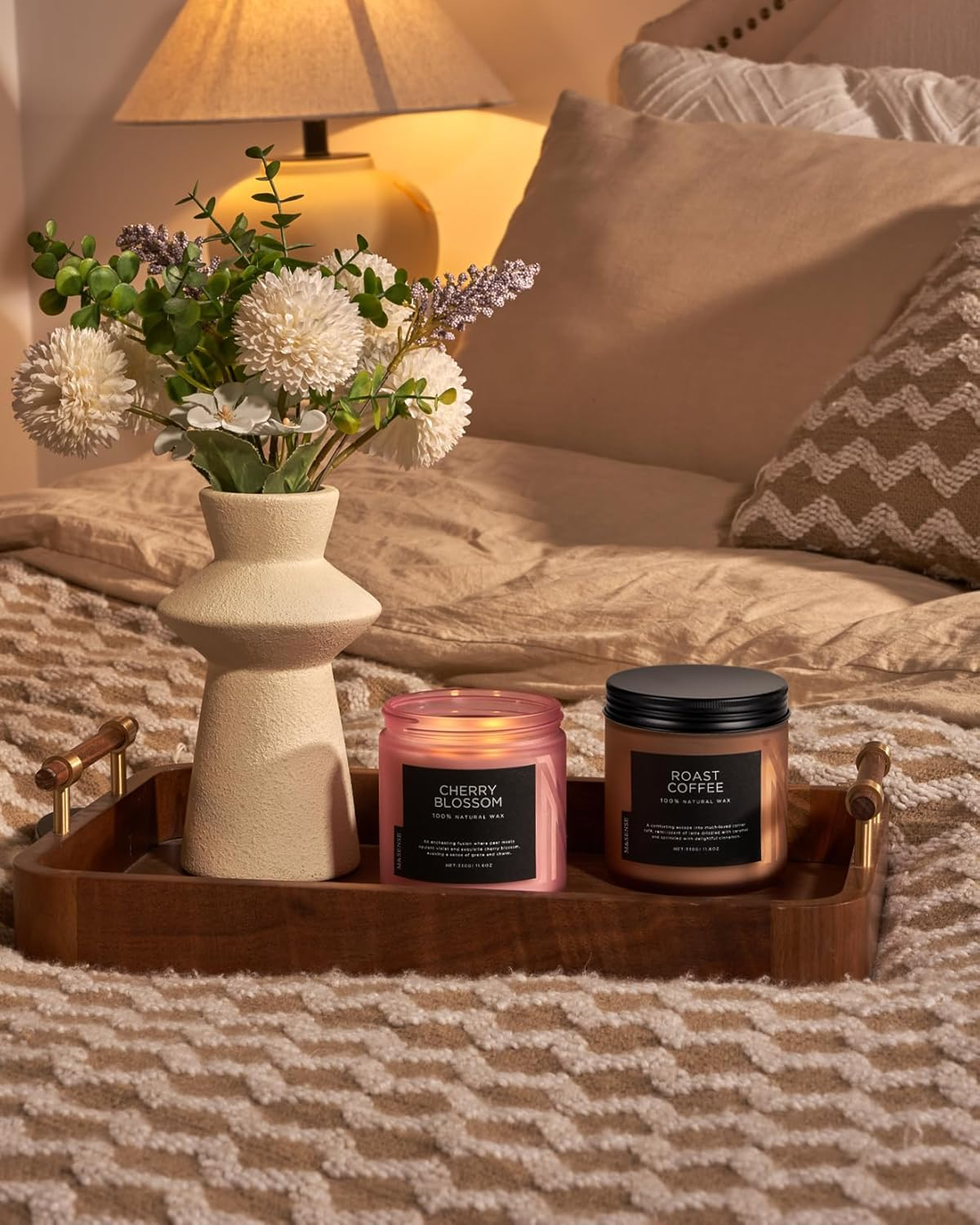 M&SENSE Cherry Blossom Scented Spring Candle, 70 Hours Long Lasting Soy Candles 11.6Oz, Stress Relief Aromatherapy Candles, Romanticcandle for Women, Glass Jar Candle Bedroom Decor image number 2