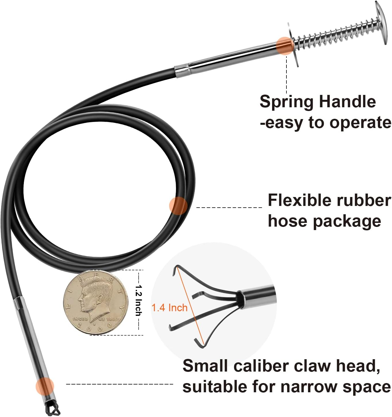 Small Caliber Flexible Grabber Tools 24'' Four-Claw Pickup Tool Pick up Items in Narrow Space Flexible Waste Picking Tool for Engine Bay/Home Sink/Earring (Not Magnetic) image number 6