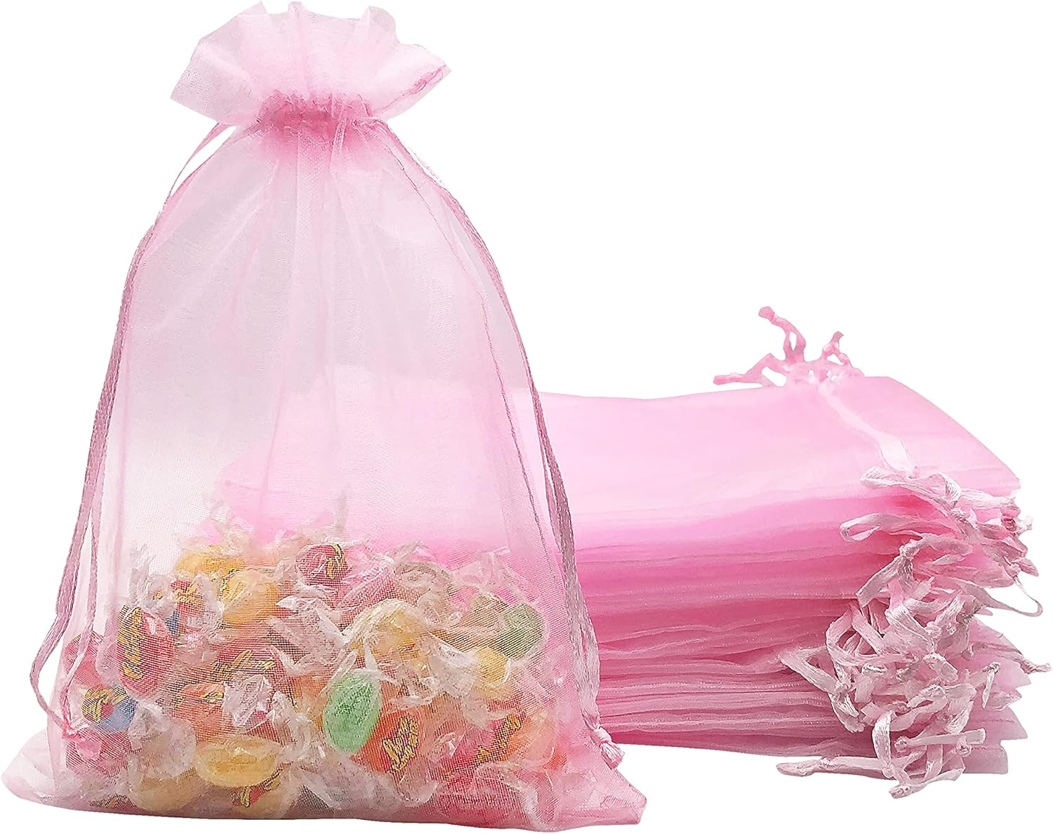 Jexila 100PCS Sheer Organza Bag 5''X7'' Royal Blue Mesh Bags Drawstring Jewelry Gift Bags Small for Baby Shower Wedding Party Pouch Favor Goodie Bags - Blue,Navy image number 5