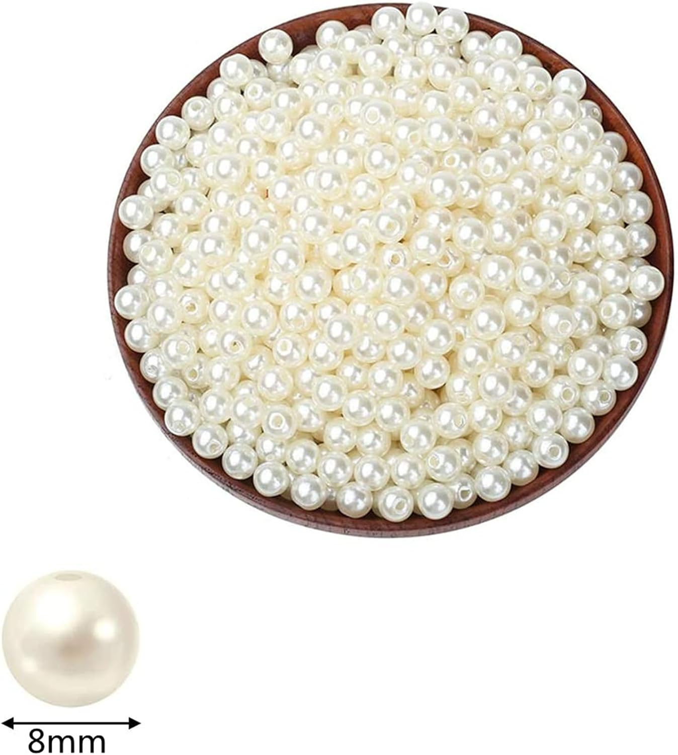 Round Pearls Beads, 600Pcs Pearls 8Mm Beige ABS Imitation Pearl Beads for Jewelry Making, Crafts, Decoration and Vase Filler image number 5