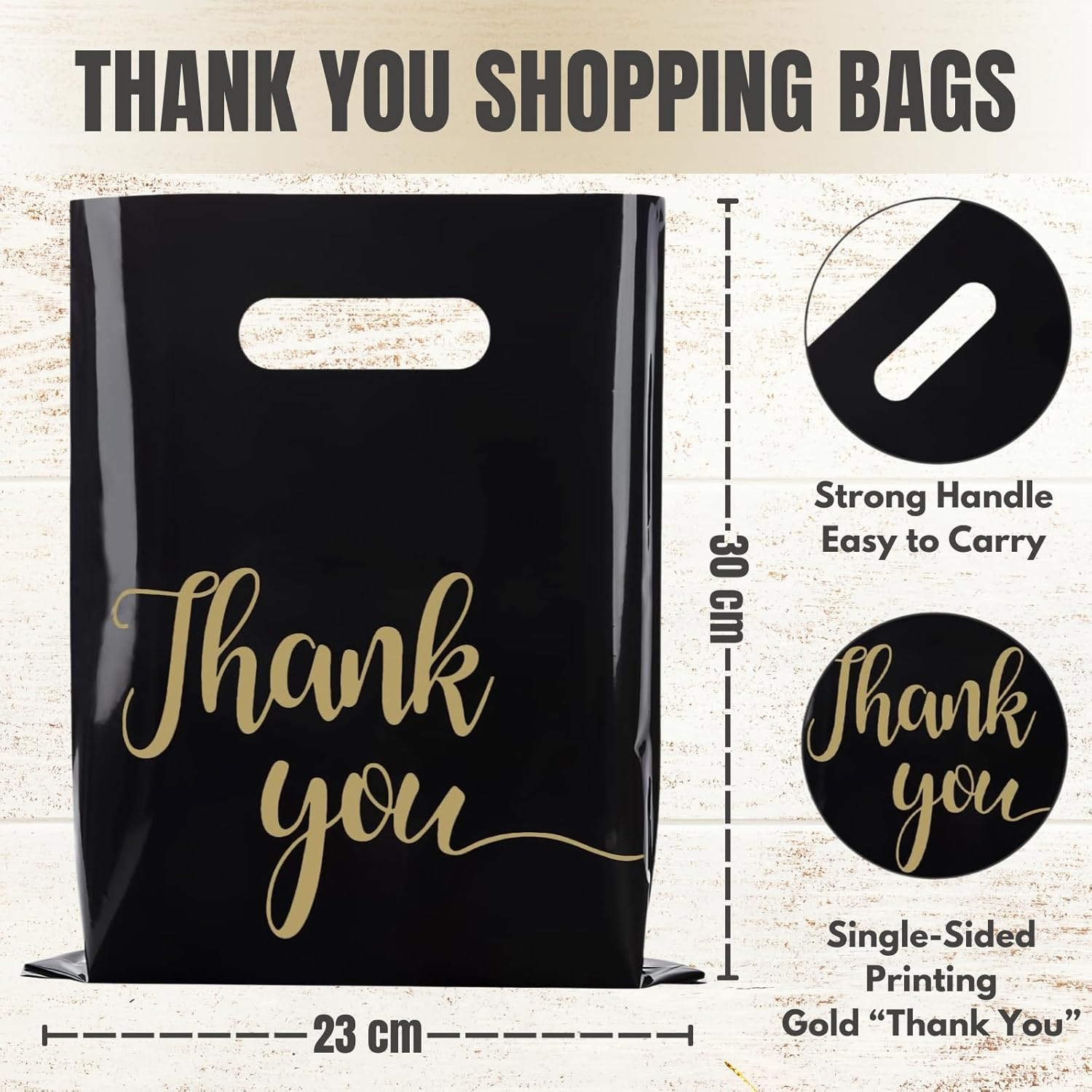 100 Pack Thank You Bags for Business Small Shopping Bags, Plastic Merchandise Gifts Bag for Packaging Products, Retail Boutique for Wholesale Clothes Stores, Polka Dot, Black (Black, 23X30Cm) image number 1