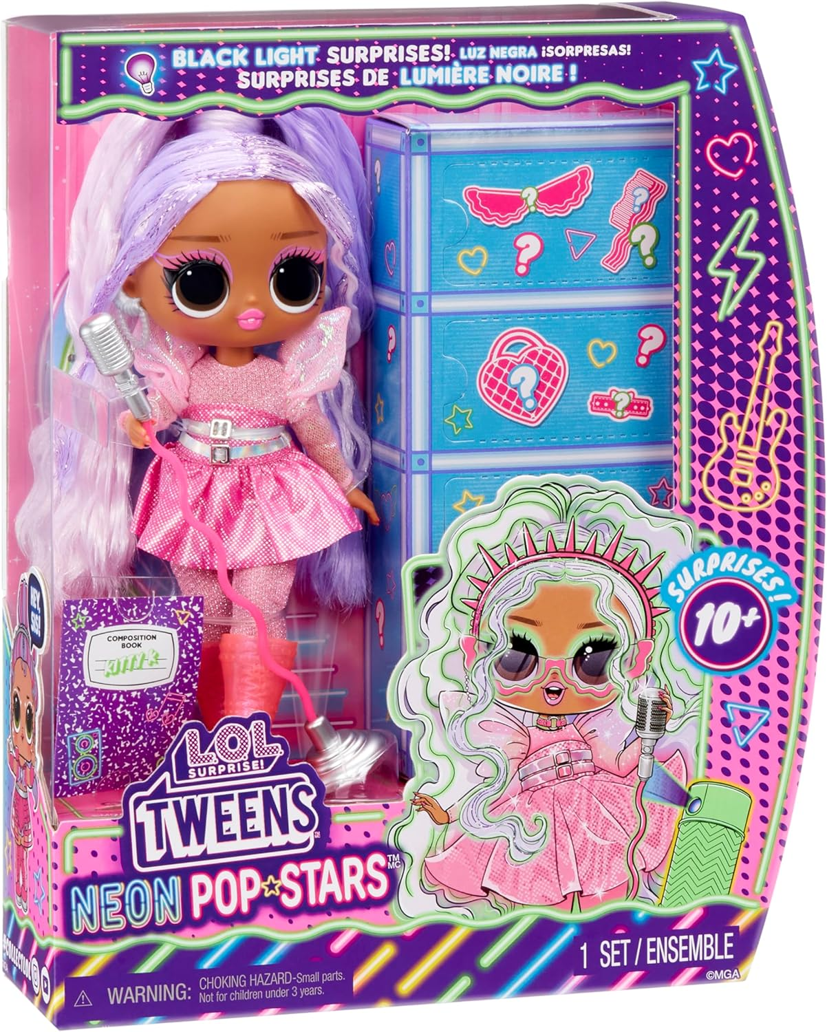 L.O.L. Surprise! Tweens Neon Pop Stars - Kitty K - 1 Fashion Doll, with Backlight Surprises and 10+ Pop Star Fashions and Accessories Including Retro Mic Stand, Ideal Present for Kids Ages 4+ image number 6