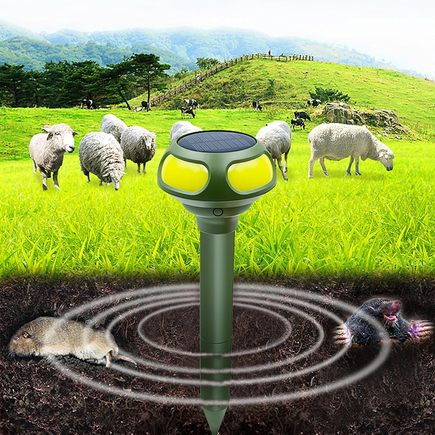2 PCS Ultrasonic Mole Repellent, 4 Modes Solar Powered Mole Repellent, Outdoor Snake Repellent for Yard, Get Rid of Mole, Gopher, Snakes, Vole and Other Underground Pests for Yard Garden Lawn