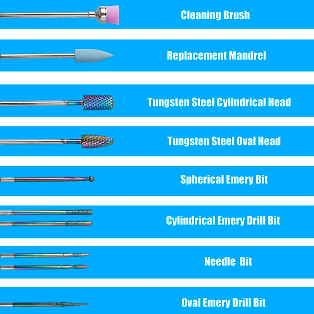 Yakamoz Nail Drill Bits Set, 10Pcs Tungsten Carbide Nail File Bits & 75Pcs Nail Sanding Bands(#80#120#180 Grits) with Mandrel Bit Gel Acrylic Nails Professional Electric Nail File for Manicure Pedicure. image number 3