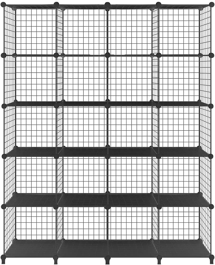 Metal Wire 25 Cube Storage Grid Organizer DIY Modular Cabinet for Toys Books Clothes Black