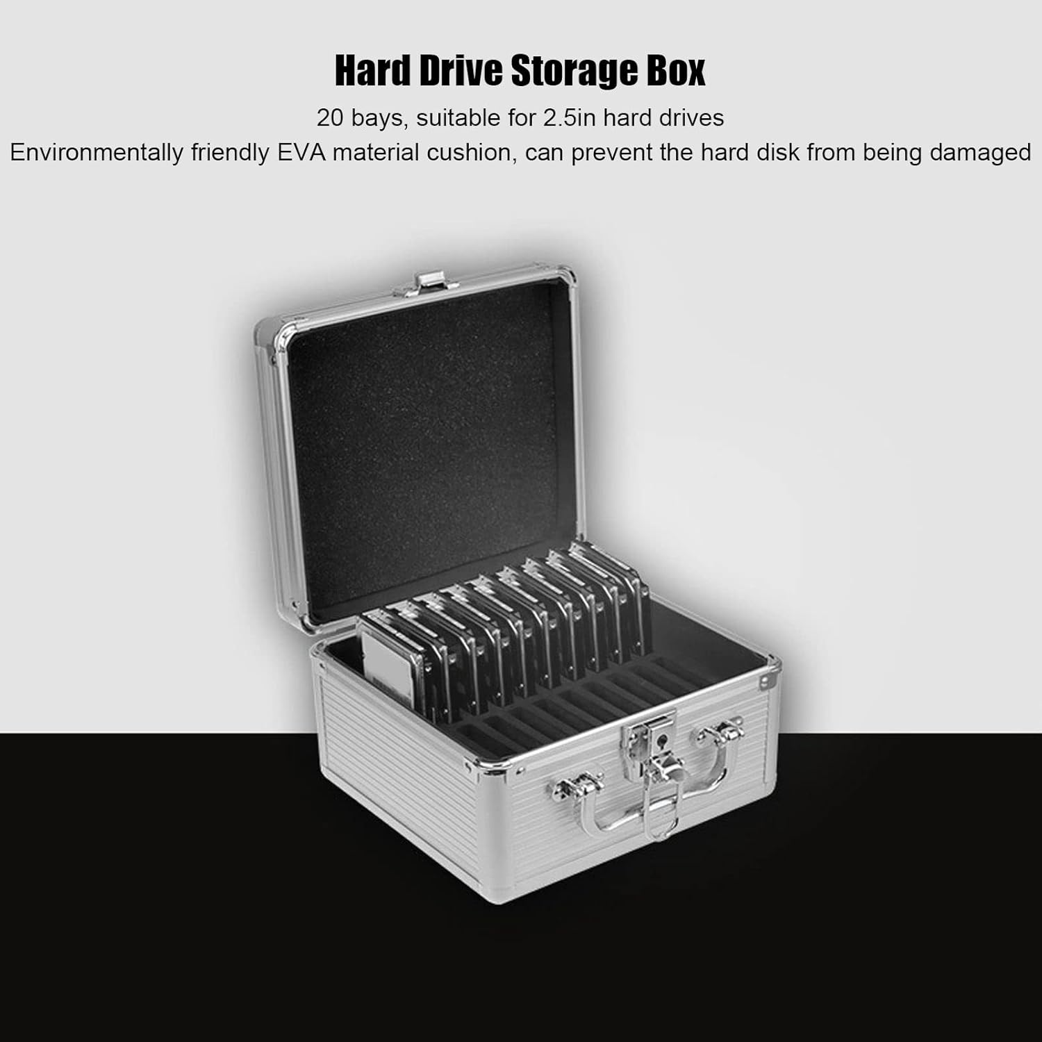 2.5" Hard Drive Storage Box, HDD Storage Box Suitcase with 20 Bays, External Hard Drive Carrying Case with Safety Lock Design image number 2