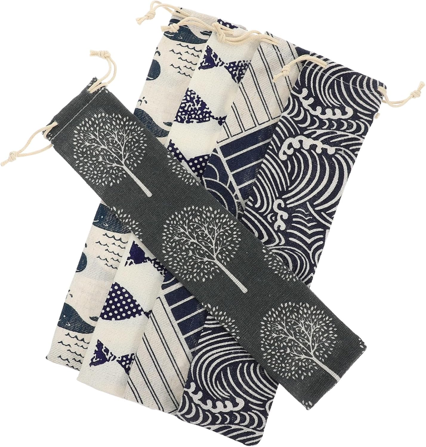 MOTHNUR Straw Carrying Case and Drawstring Storage Pouch, Cotton Linen Material, Reusable Travel Cutlery Bag for Fork Spoon, 5Pcs Mixed Style Set image number 6