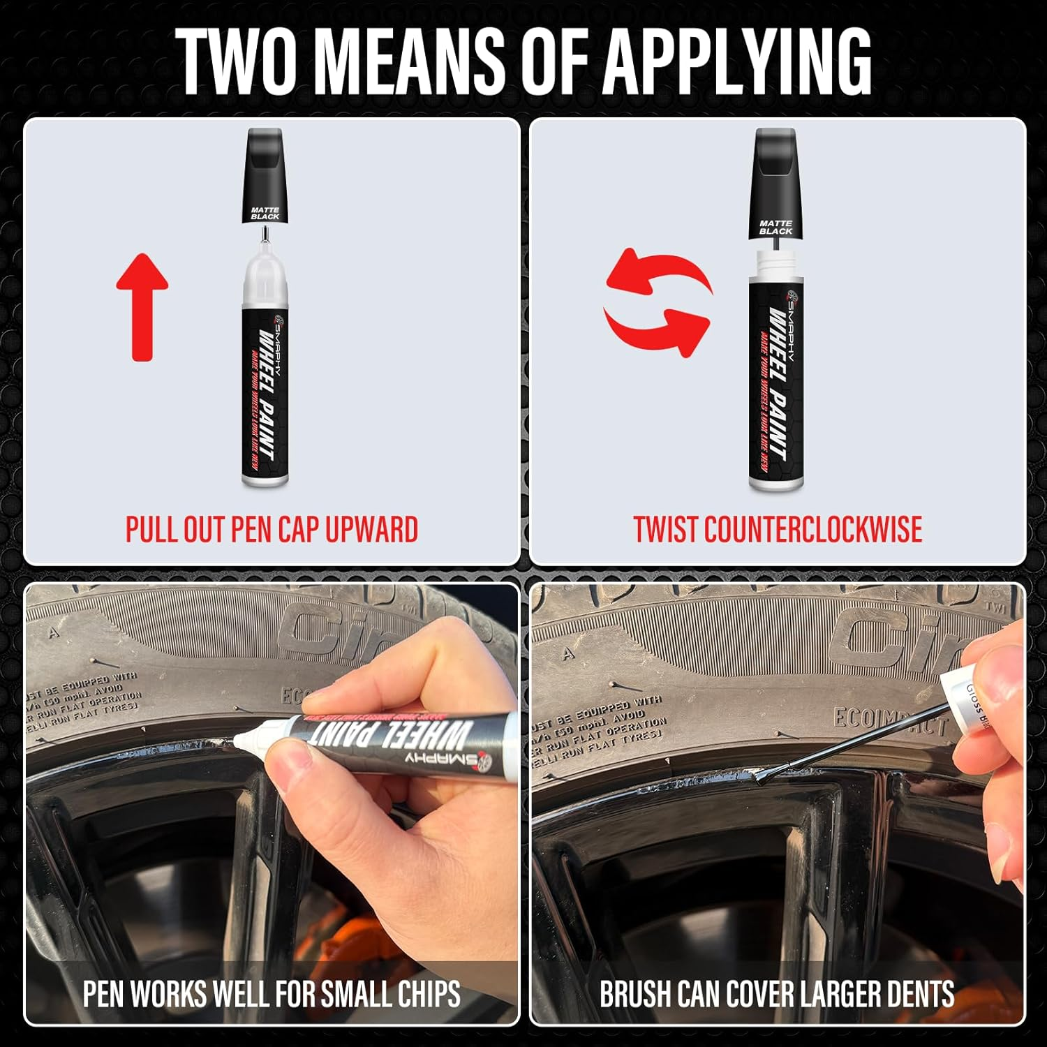 SMAPHY Wheel Scratch Repair Kit, Matte Black Rim Touch up Paint, Repair Curb Rash, Scratches, and Scuffs Quickly and Easily, Universal Color Black Wheel Paint image number 3