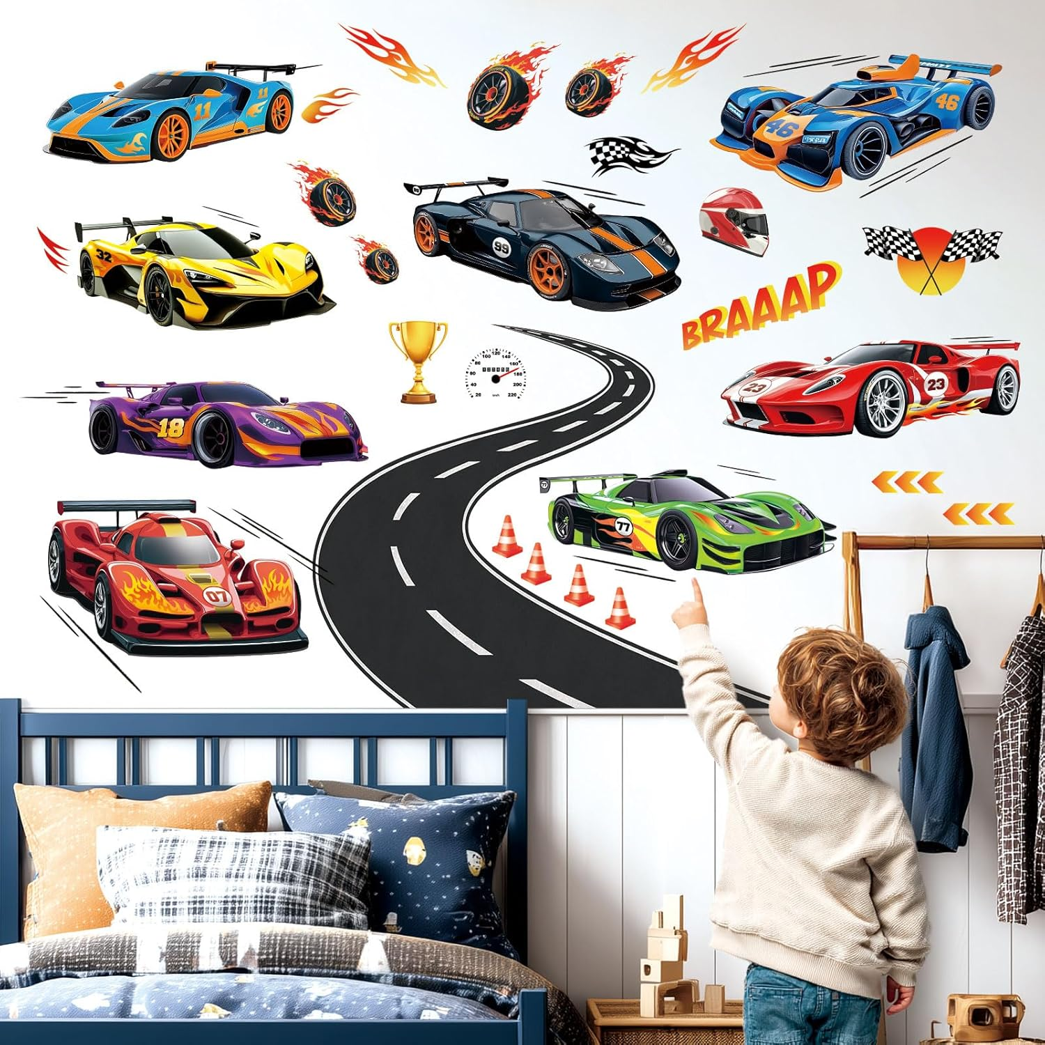 DECOWALL Race Car Wall Stickers &ndash; Large Racing Track & Sports Cars Peel & Stick Removable Decals for Kids Bedroom, Boys Room & Playroom Decor (SG2-2517) image number 3