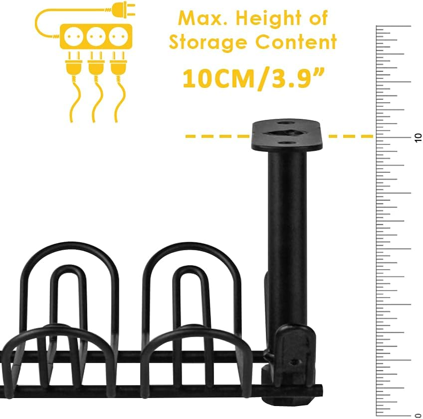 Under Desk Cable Management Tray 2 Packs, 36.5Cm Cord Organizer for Wire Organization, Heavy Metal Holder for Computer Home Office Kitchen Workstation to Cover and Hide Power Strips (Black) image number 5