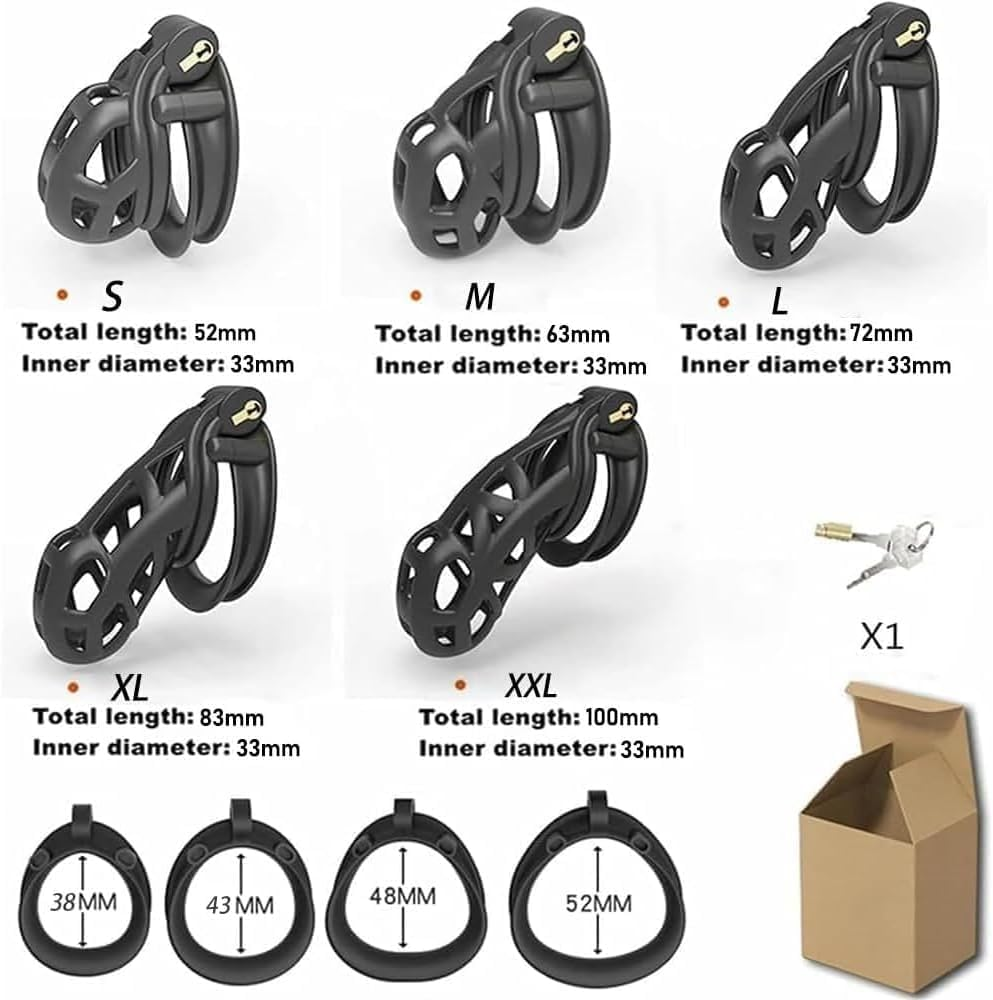 Male Chastity Cage Cock Cage Lightweight Chastity Cages Device with 4 Double Face Rings Male BDSM Bondage Adults Sex Toys for Couples (M)