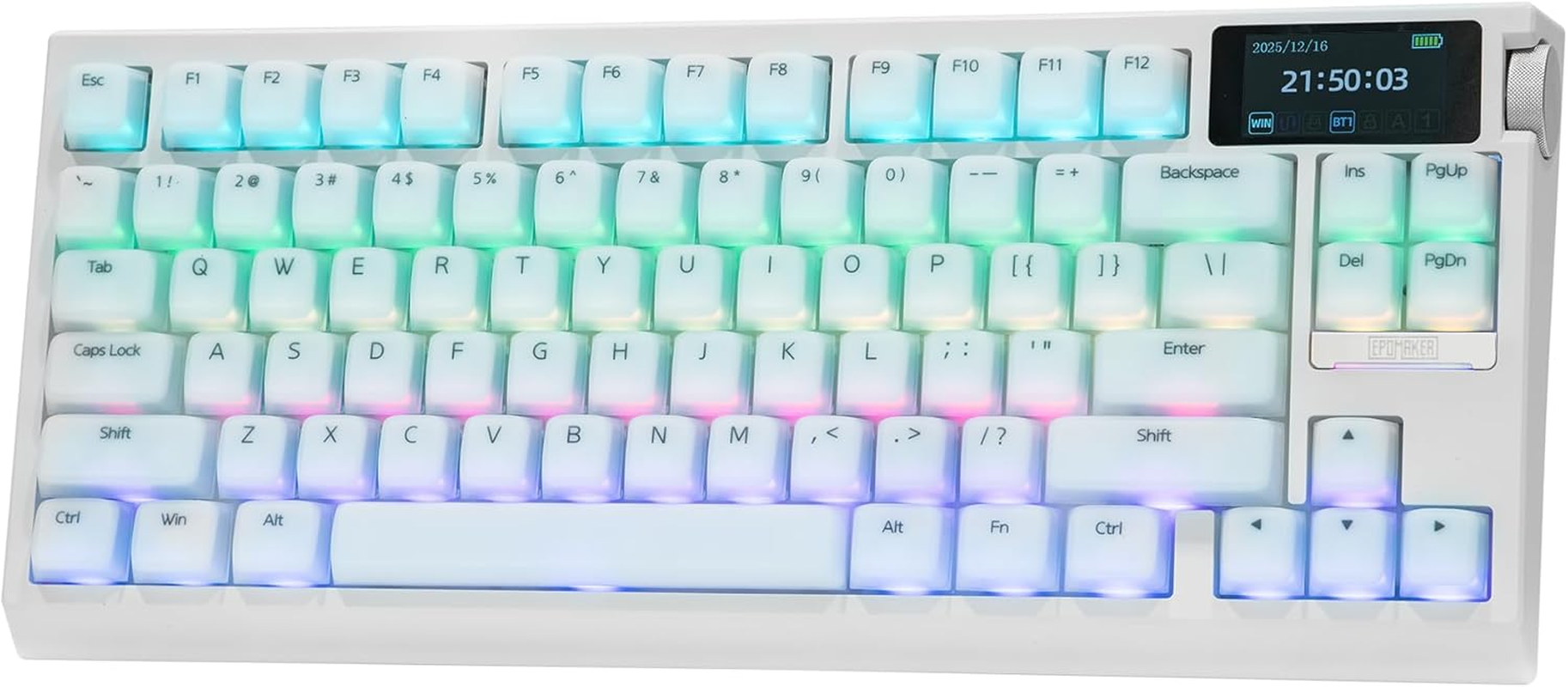 EPOMAKER G84 PRO Wireless Gaming Keyboard with Screen&Knob, 75% Creamy Mechanical Keyboard, 8000Mah, Hot Swappable, Silicone Keycaps, BT5.0/2.4G/USB-C Mode, NKRO, RGB (White, Creamy Jade Switch) image number 3
