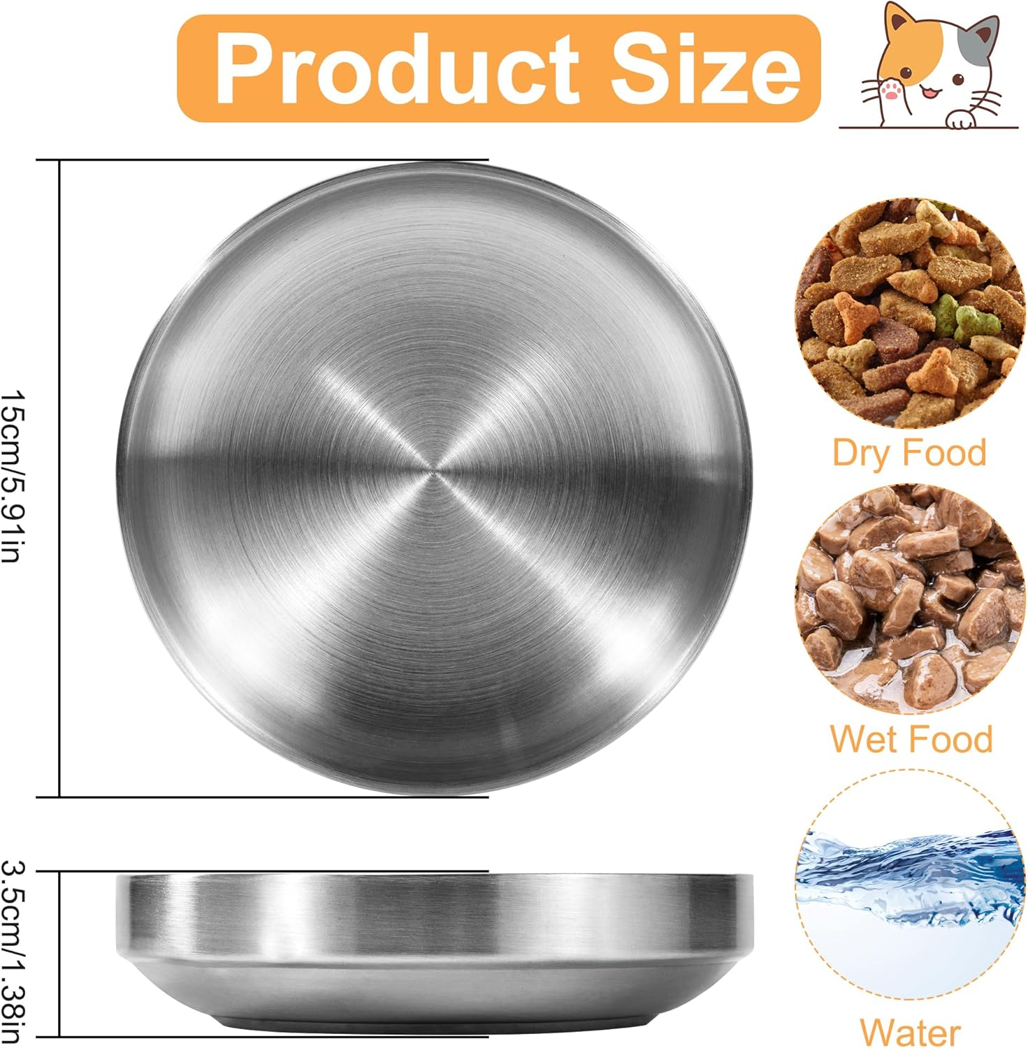 Feeding Bowls for Cats Cat Bowl Made of 304 Stainless Steel Cat Bowl Flat Feeding Bowl for Kittens Small Dogs 2 Pieces image number 3
