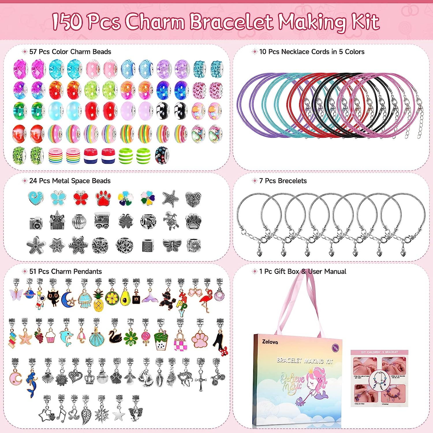 Bracelet Making Kit for Girls Gifts 6 Years Old, 150 Pieces Kid Jewelry Making Kits Ages 6-8, Birthday Gift Ideal Crafts for Girls Ages 8-12 image number 1